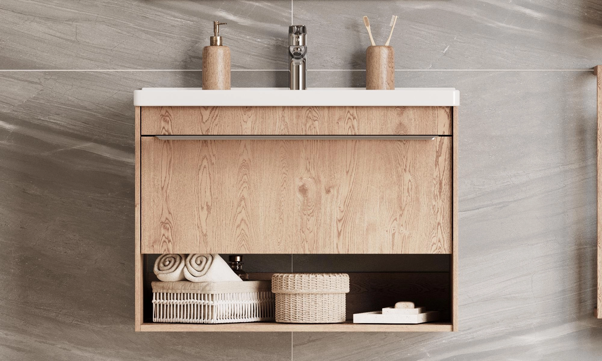 Тумба под раковину AQUATON Хоуп 80, 1 ящик, орех, 1A287301HP6C0