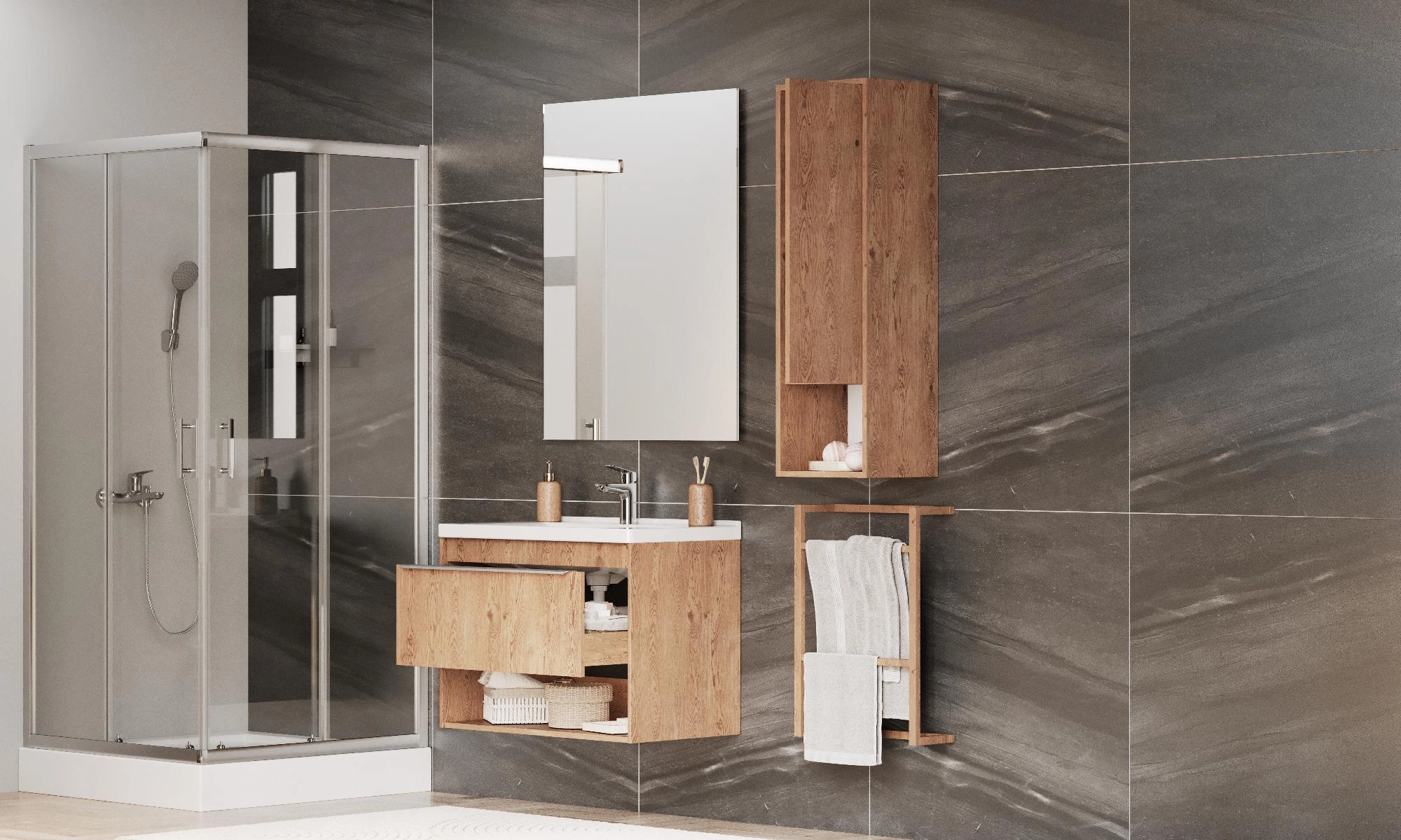 Тумба под раковину AQUATON Хоуп 80, 1 ящик, орех, 1A287301HP6C0