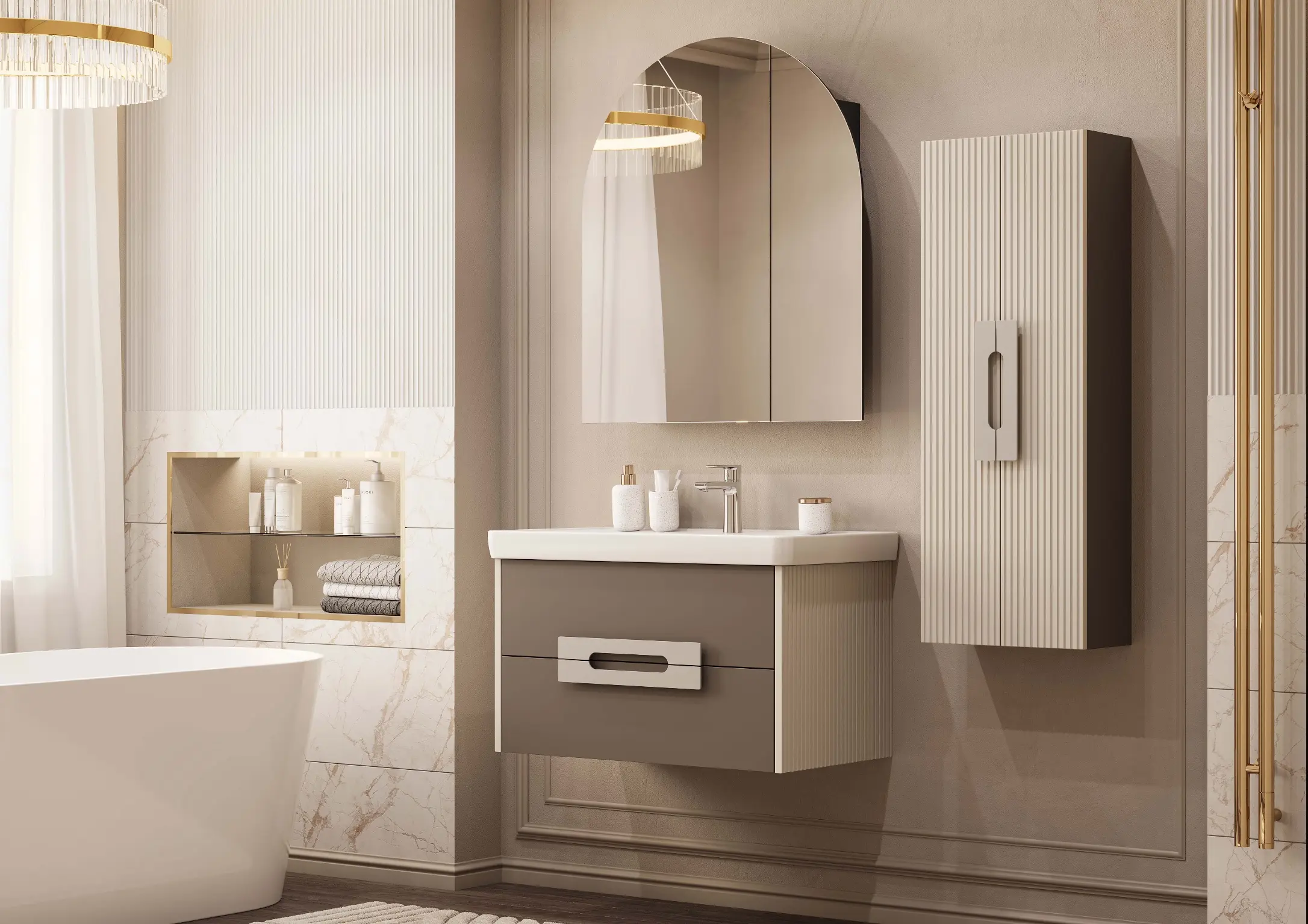 Тумба под раковину AQUATON Ар-Деко 65 2 ящика, кашемир 1A291401DD6E0