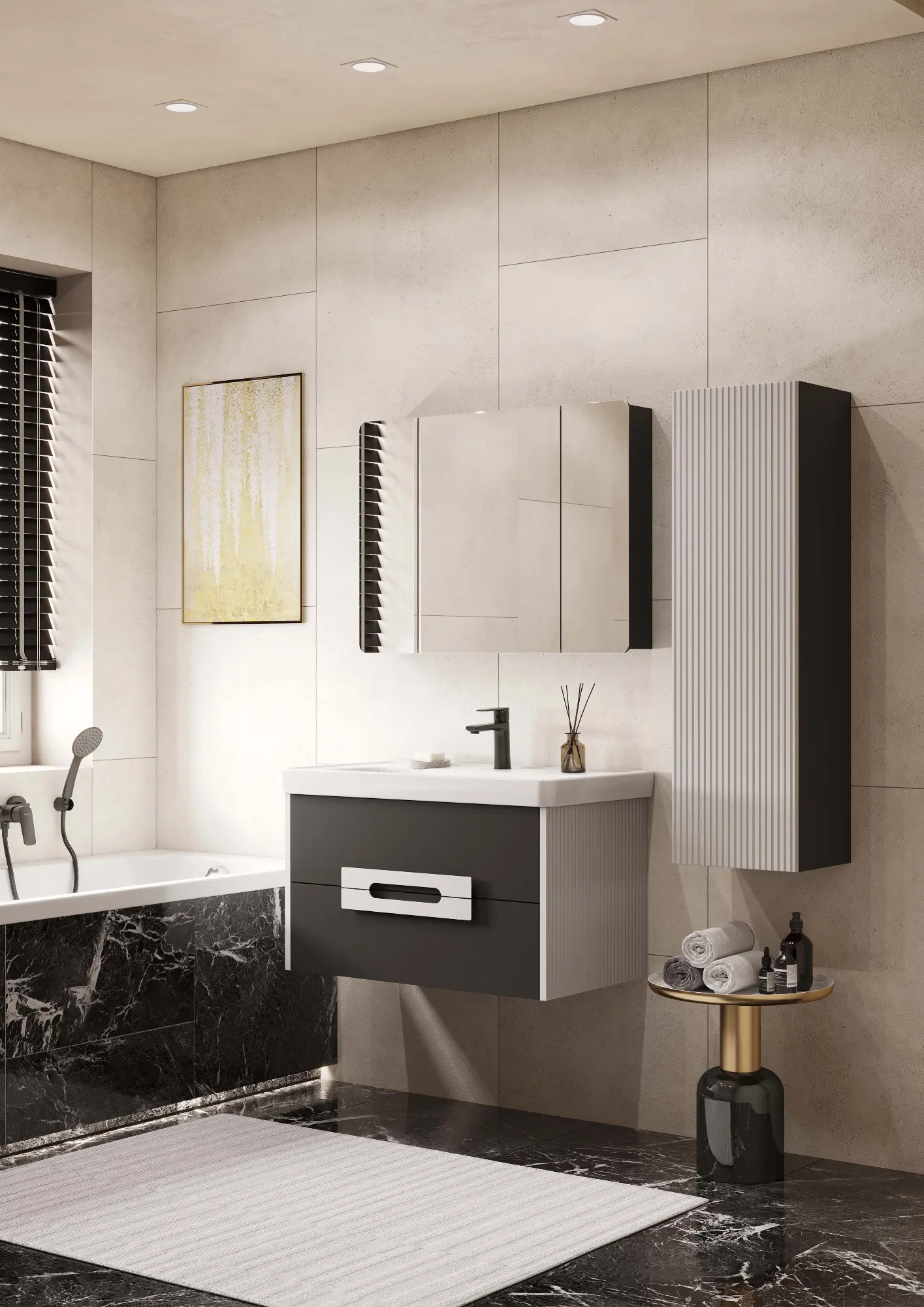 Тумба под раковину AQUATON Ар-Деко 65 2 ящика, серый кобальт 1A291401DD8D0