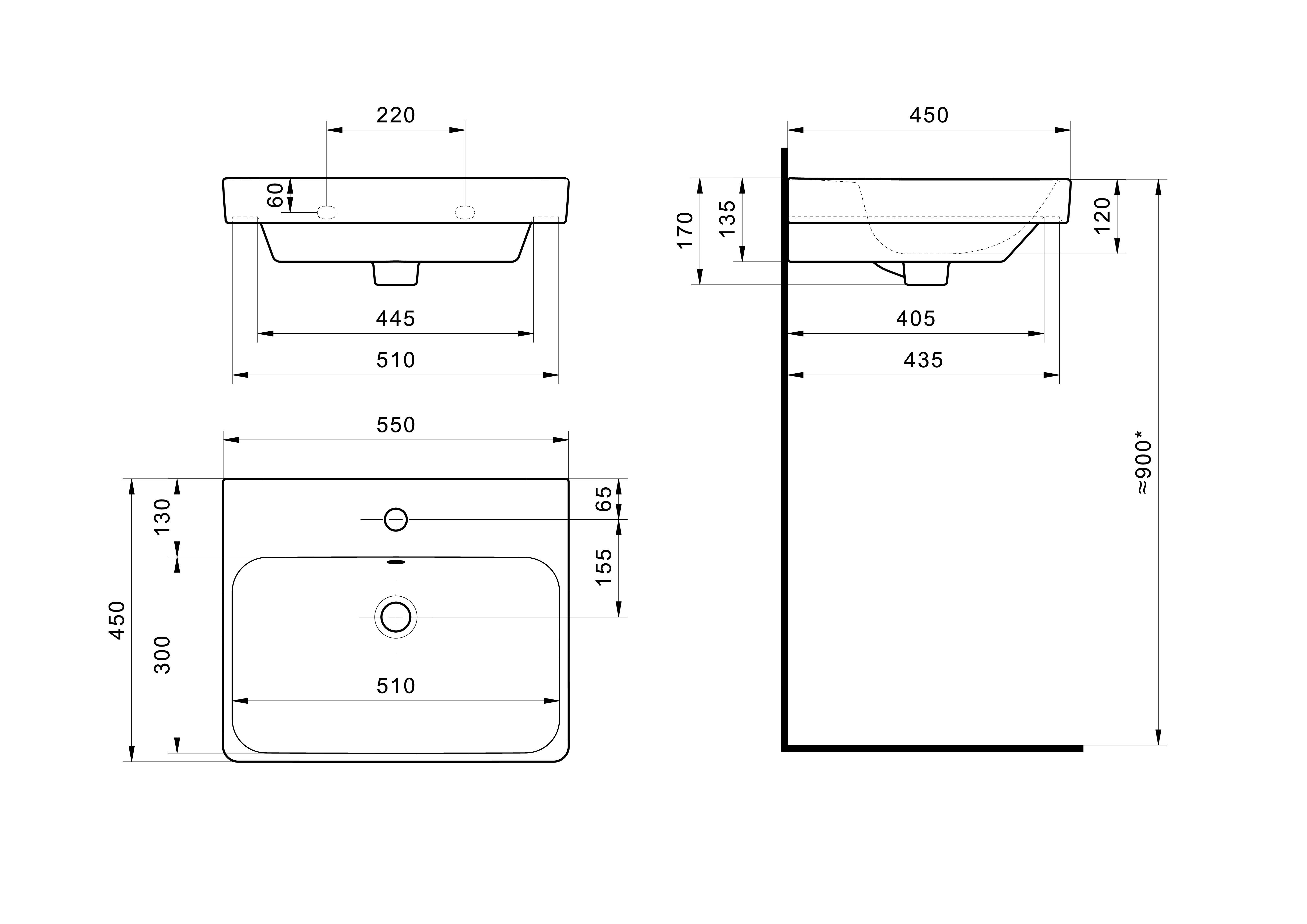 Раковина Santek Адриана 55 отверстие под смеситель 1WH501620