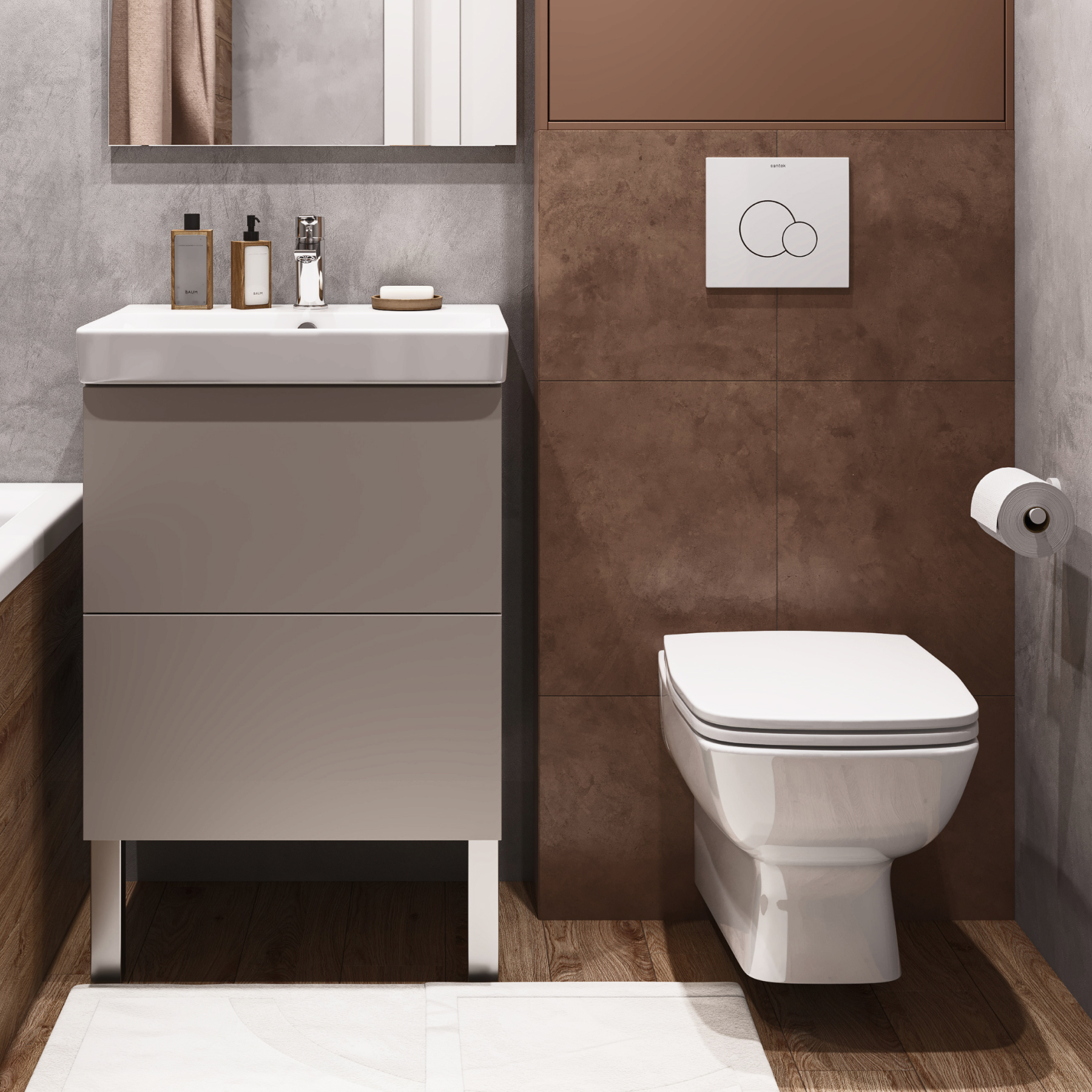 Комплект тумбы AQUATON Юнит 55 капучино, раковины Адриана 55, 1A288201UN4A0