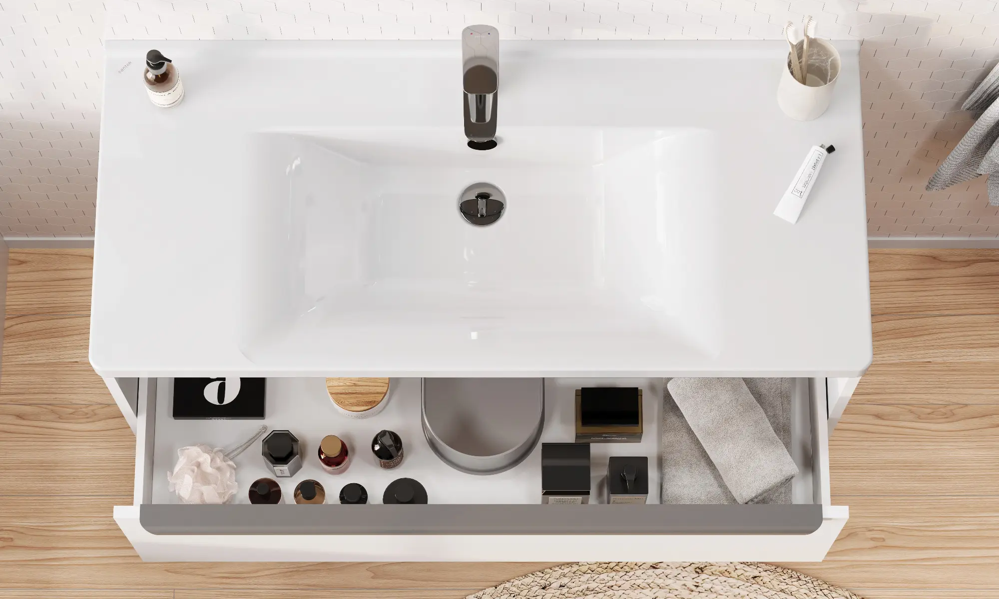 Тумба под раковину AQUATON Хоуп 100, 1 ящик, белый матовый, 1A287401HP2B0