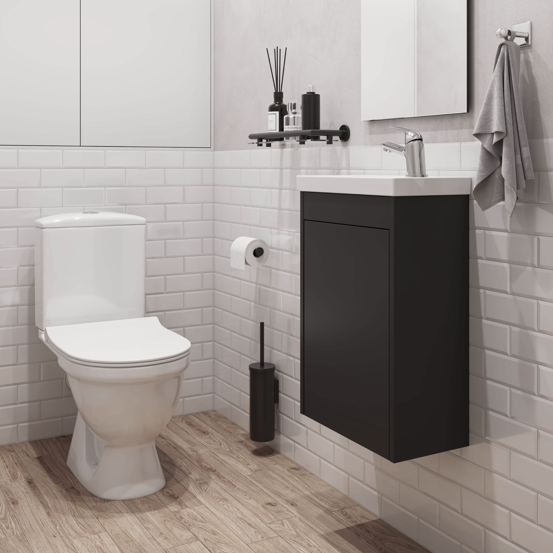 Комплект тумбы AQUATON Тори 40 антрацит, раковины Миранда 40, 1A286901TO820
