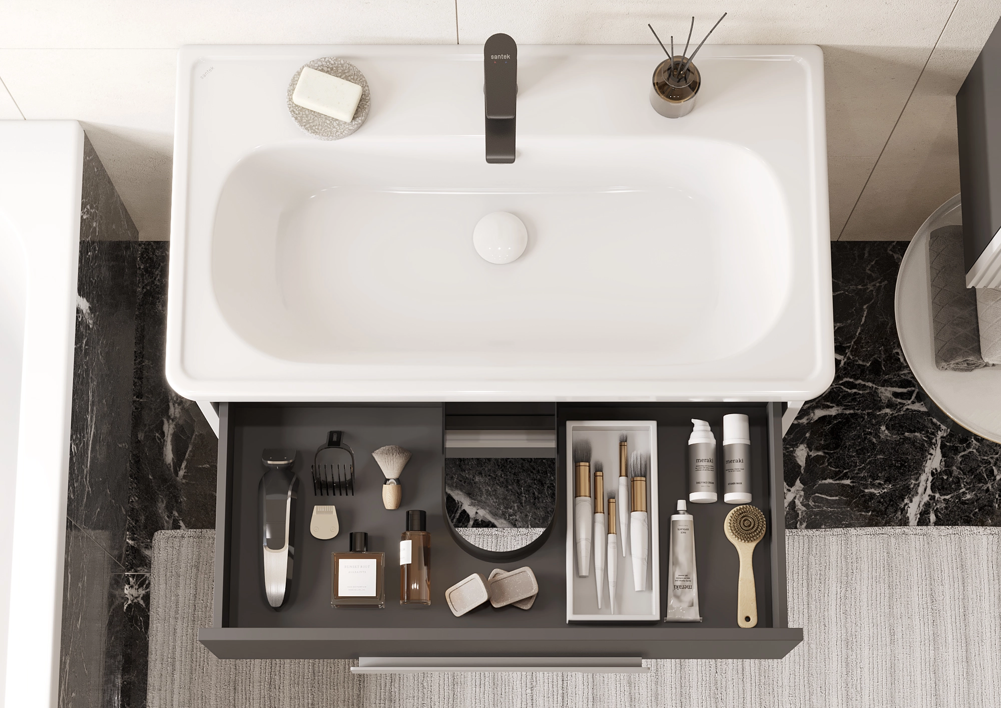 Тумба под раковину AQUATON Ар-Деко 65 2 ящика, серый кобальт 1A291401DD8D0