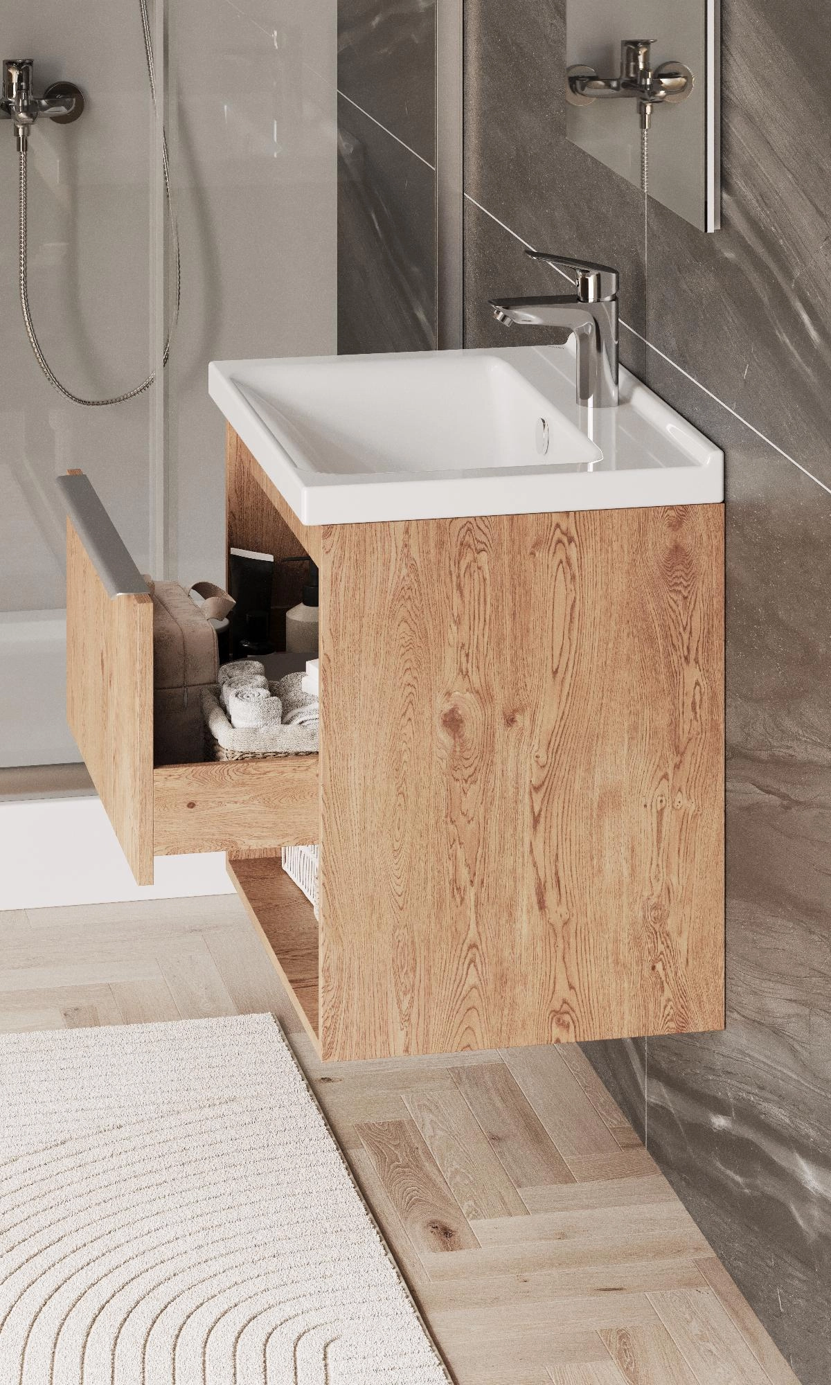 Тумба под раковину AQUATON Хоуп 80, 1 ящик, орех, 1A287301HP6C0