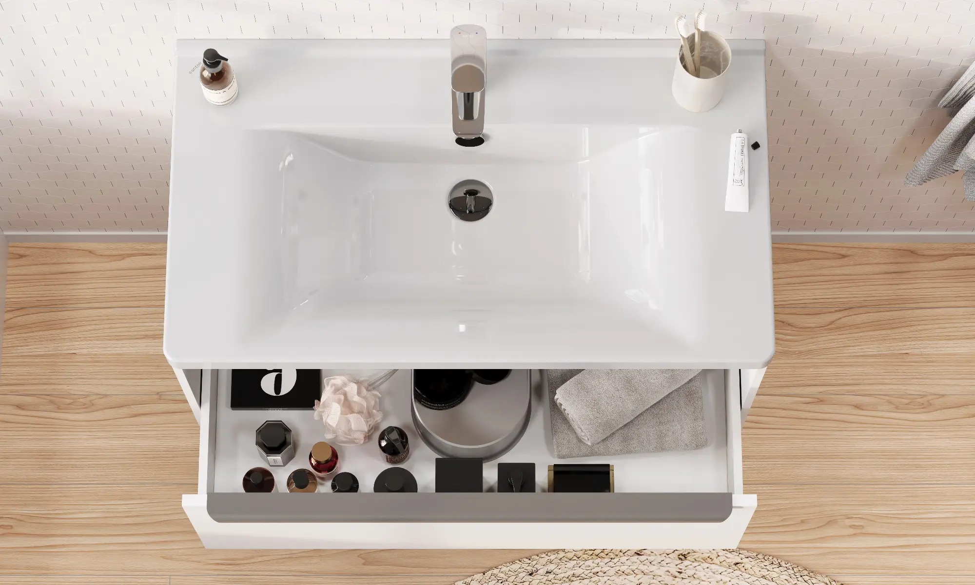 Тумба под раковину AQUATON Хоуп 80, 1 ящик, белый матовый, 1A287301HP2B0