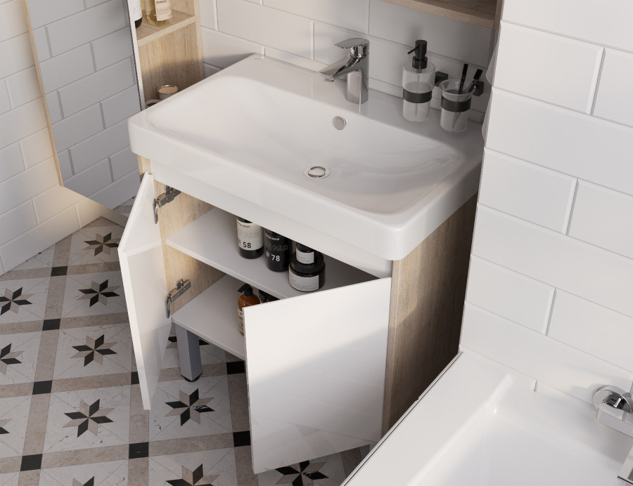 Тумба под раковину AQUATON Сканди Doors 70 белый глянец, дуб верона, 1A278901SDB20
