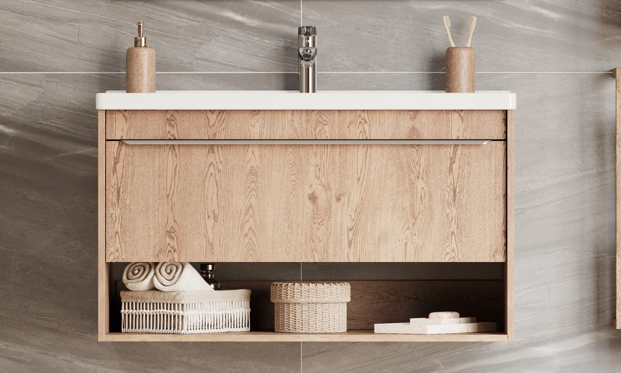 Тумба под раковину AQUATON Хоуп 100, 1 ящик, орех, 1A287401HP6C0