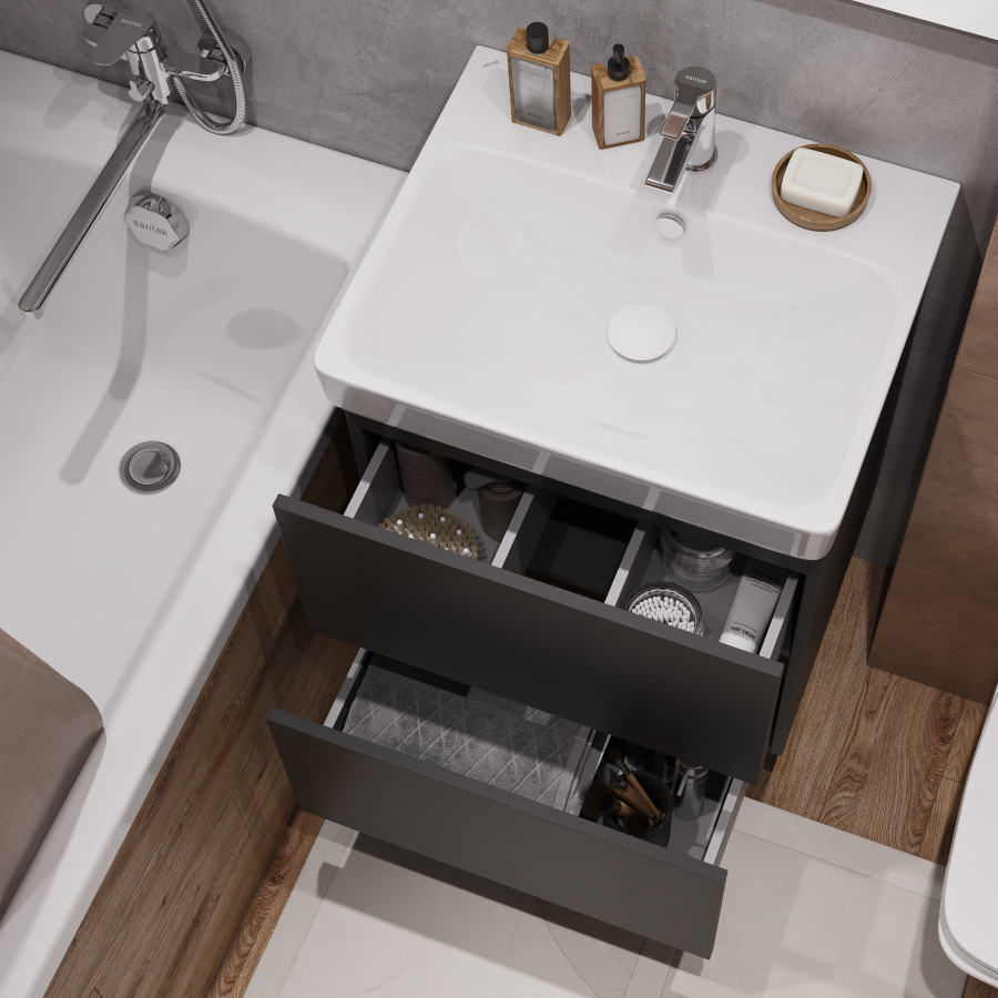 Комплект тумбы AQUATON Юнит 55 антрацит, раковины Адриана 55, 1A288201UN820