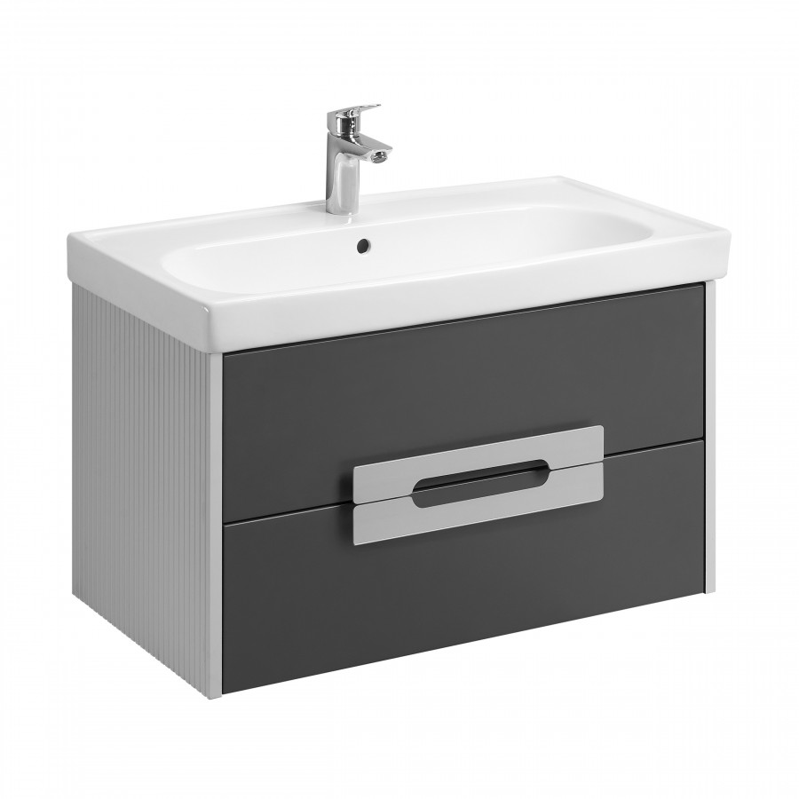 Тумба под раковину AQUATON Ар-Деко 85 2 ящика, серый кобальт 1A280401DD8D0