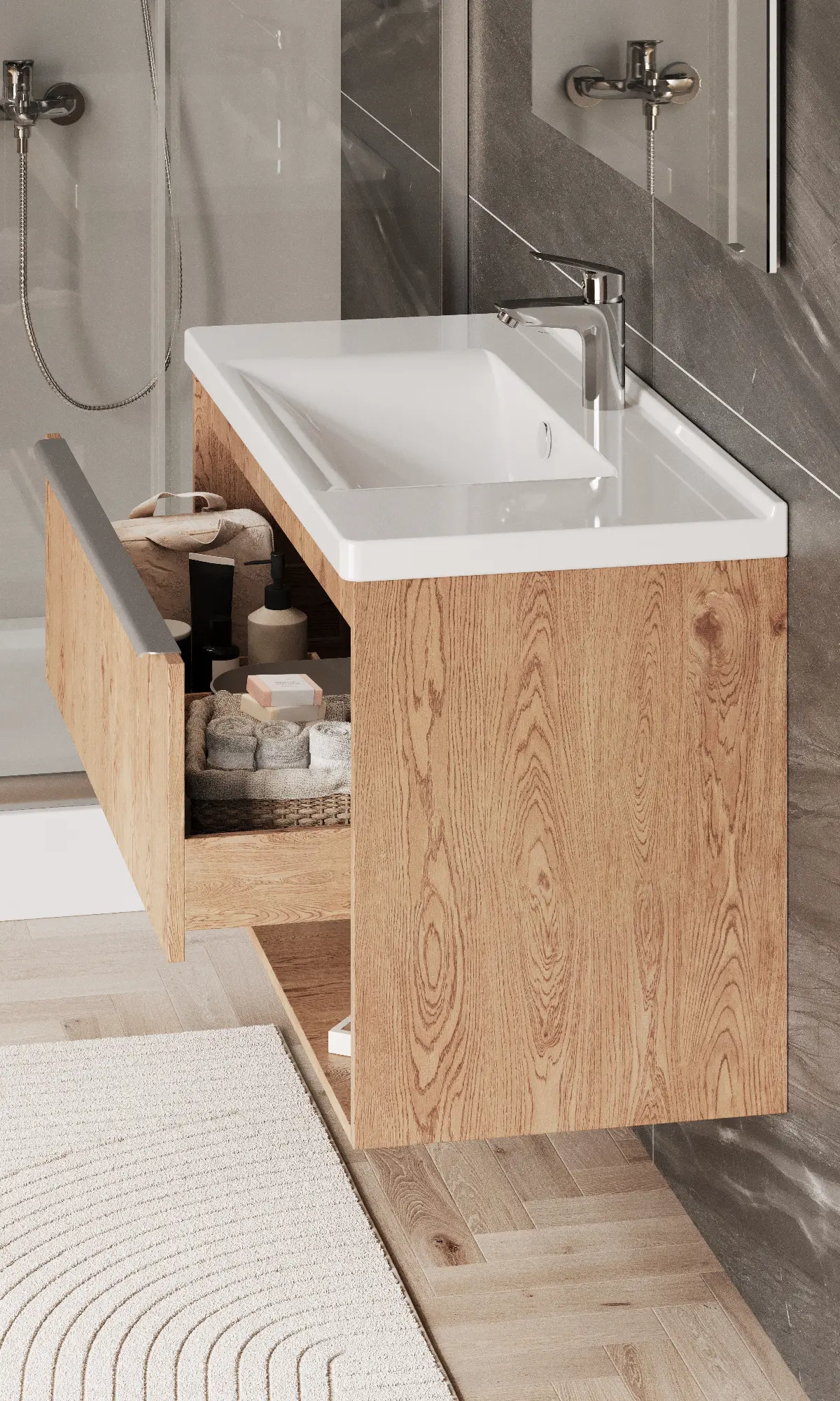 Тумба под раковину AQUATON Хоуп 100, 1 ящик, орех, 1A287401HP6C0