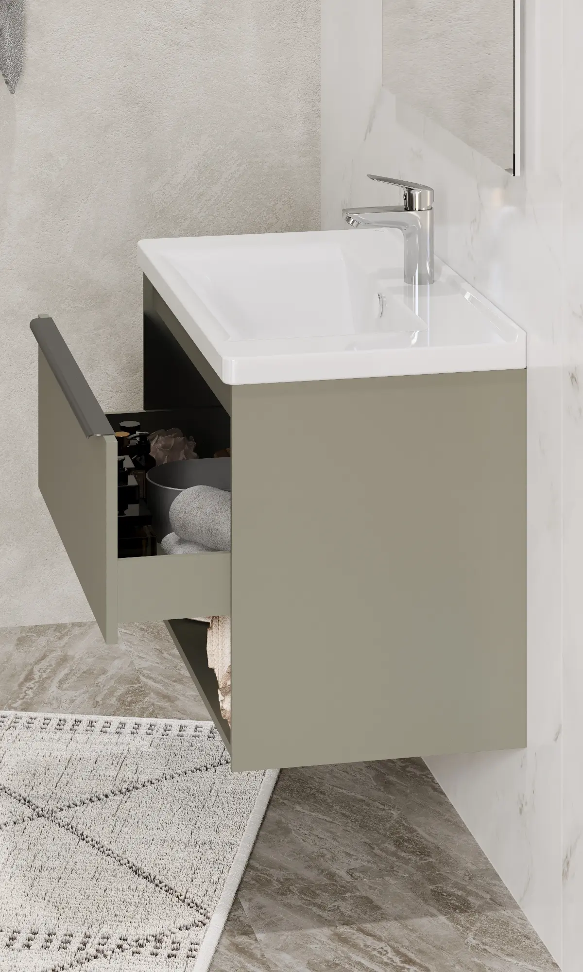 Тумба под раковину AQUATON Хоуп 80, 1 ящик, хаки, 1A287301HP9D0