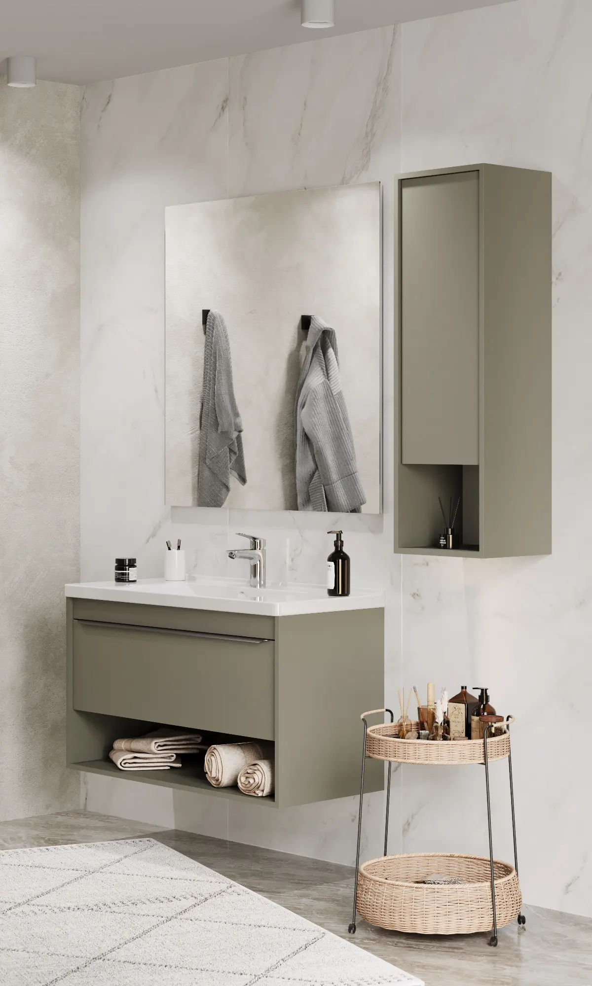 Тумба под раковину AQUATON Хоуп 100, 1 ящик, хаки, 1A287401HP9D0