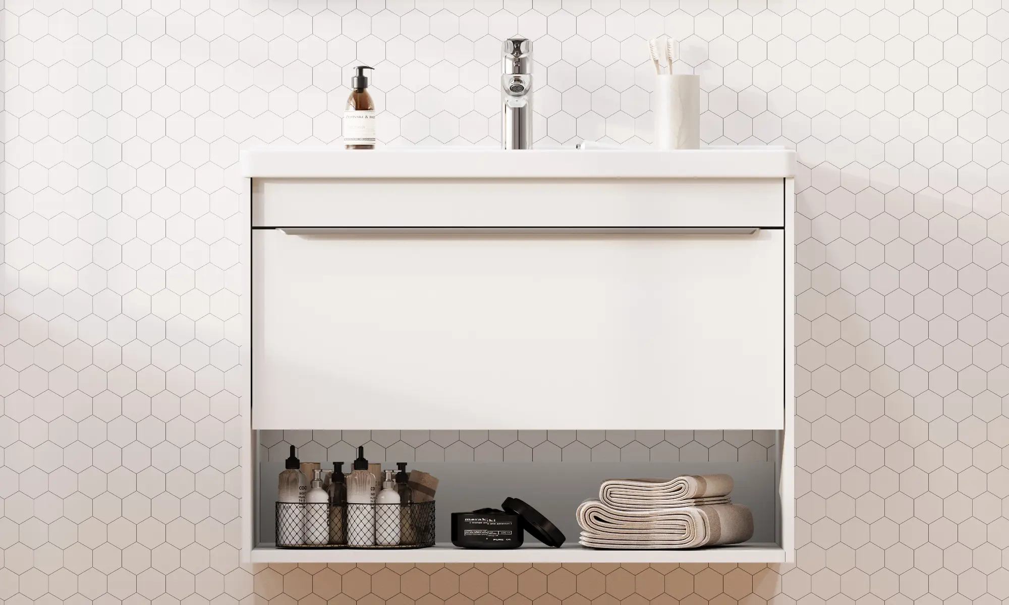 Тумба под раковину AQUATON Хоуп 80, 1 ящик, белый матовый, 1A287301HP2B0