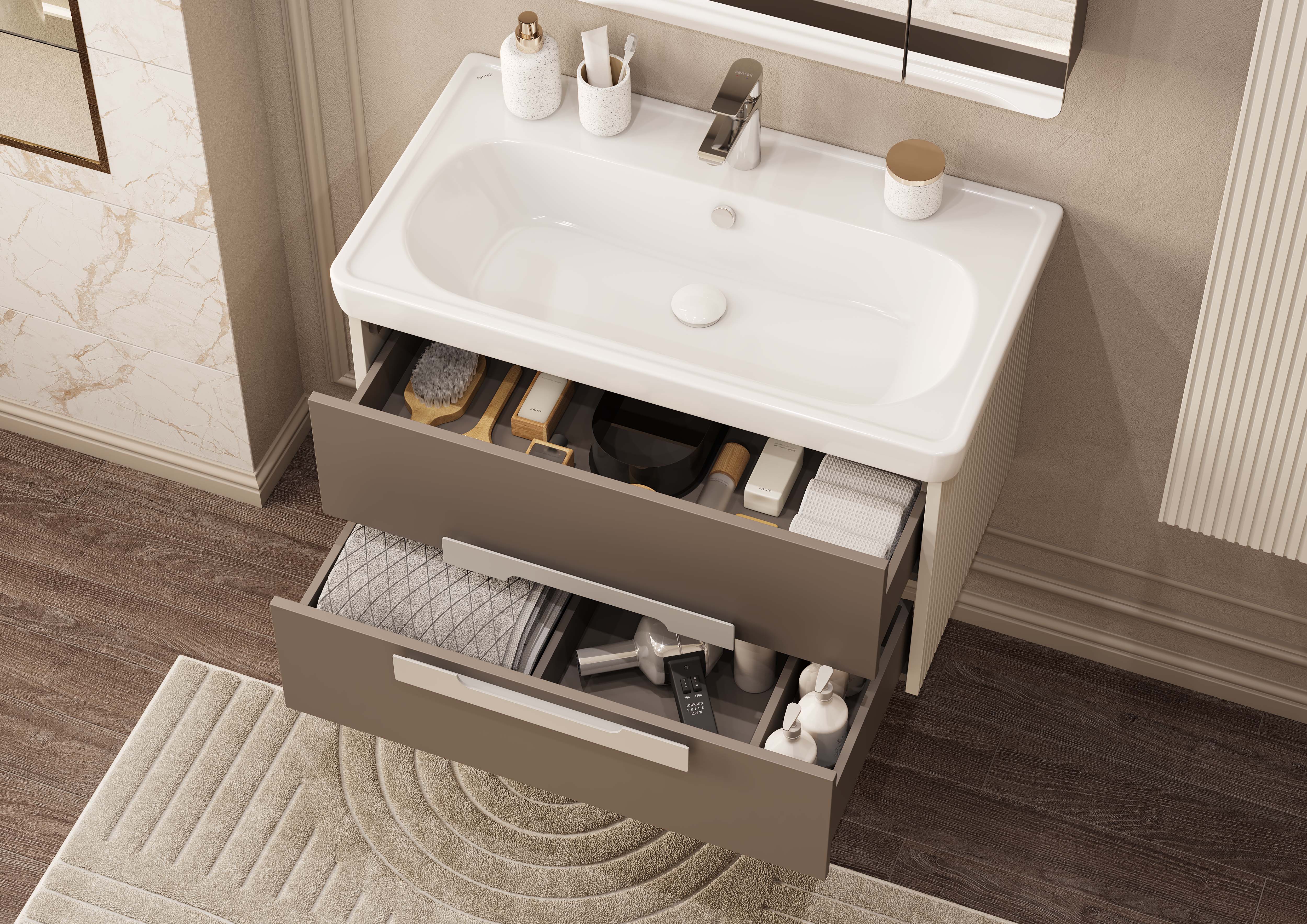 Тумба под раковину AQUATON Ар-Деко 65 2 ящика, кашемир 1A291401DD6E0