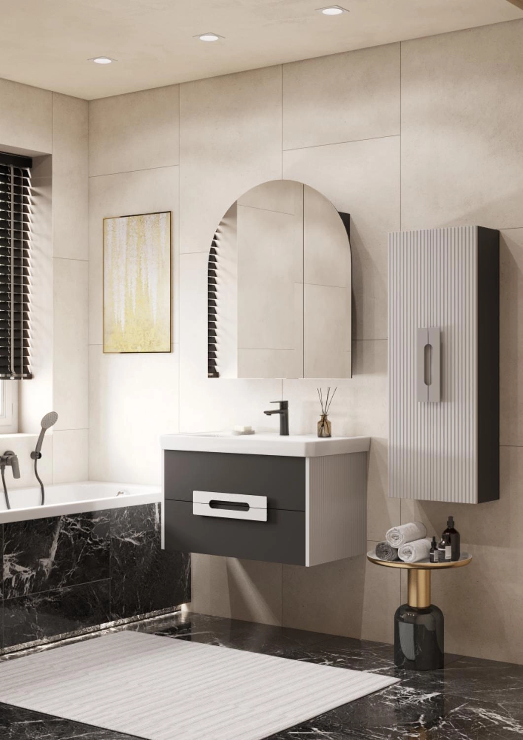 Тумба под раковину AQUATON Ар-Деко 65 2 ящика, серый кобальт 1A291401DD8D0