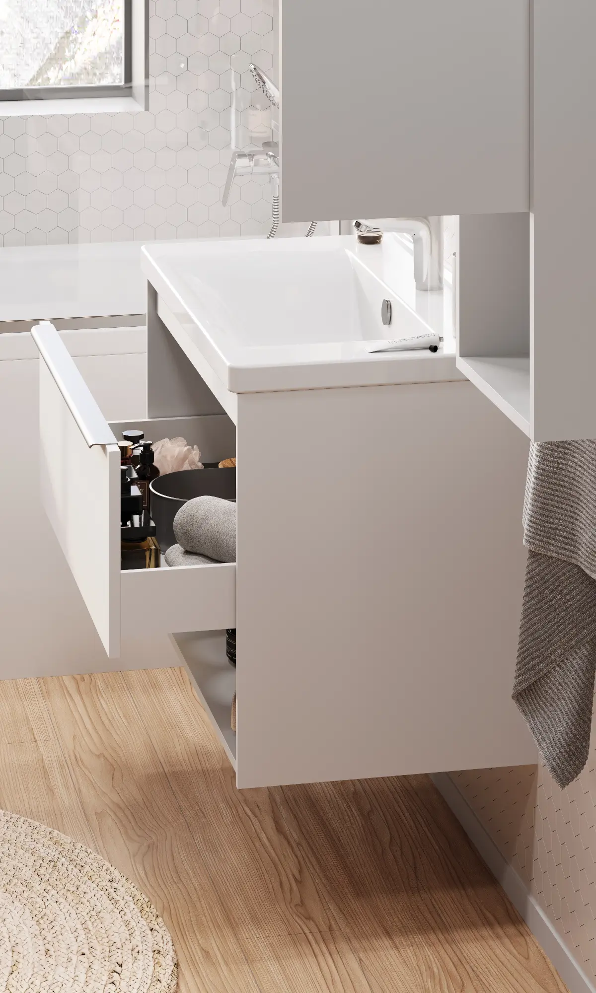 Тумба под раковину AQUATON Хоуп 80, 1 ящик, белый матовый, 1A287301HP2B0