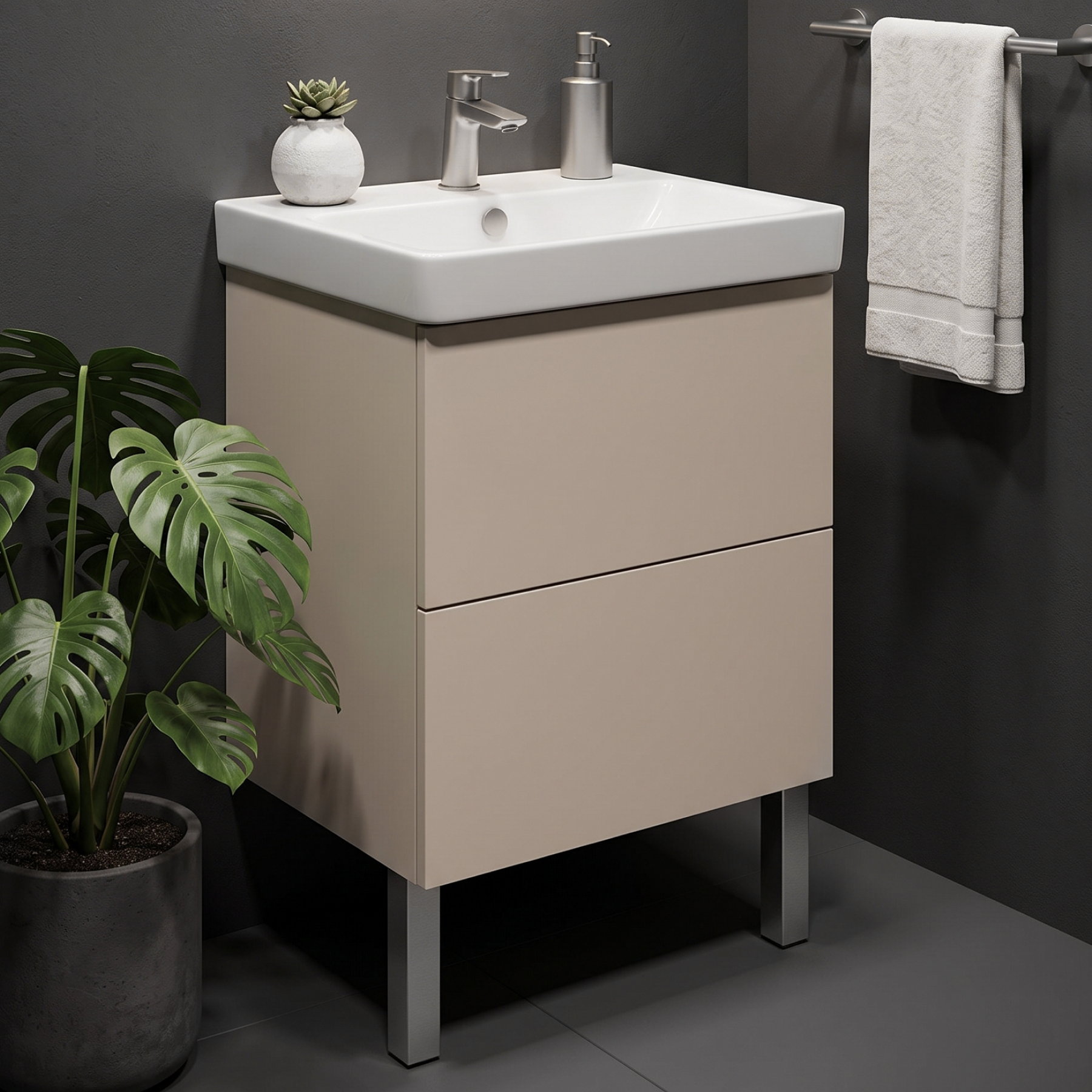 Комплект тумбы AQUATON Юнит 55 капучино, раковины Адриана 55, 1A288201UN4A0