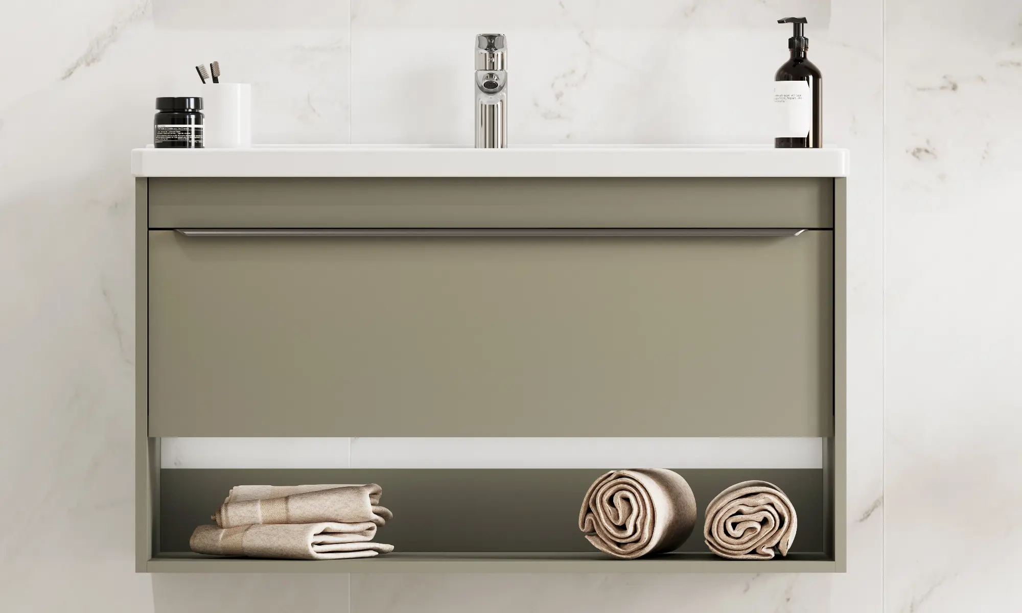 Тумба под раковину AQUATON Хоуп 100, 1 ящик, хаки, 1A287401HP9D0