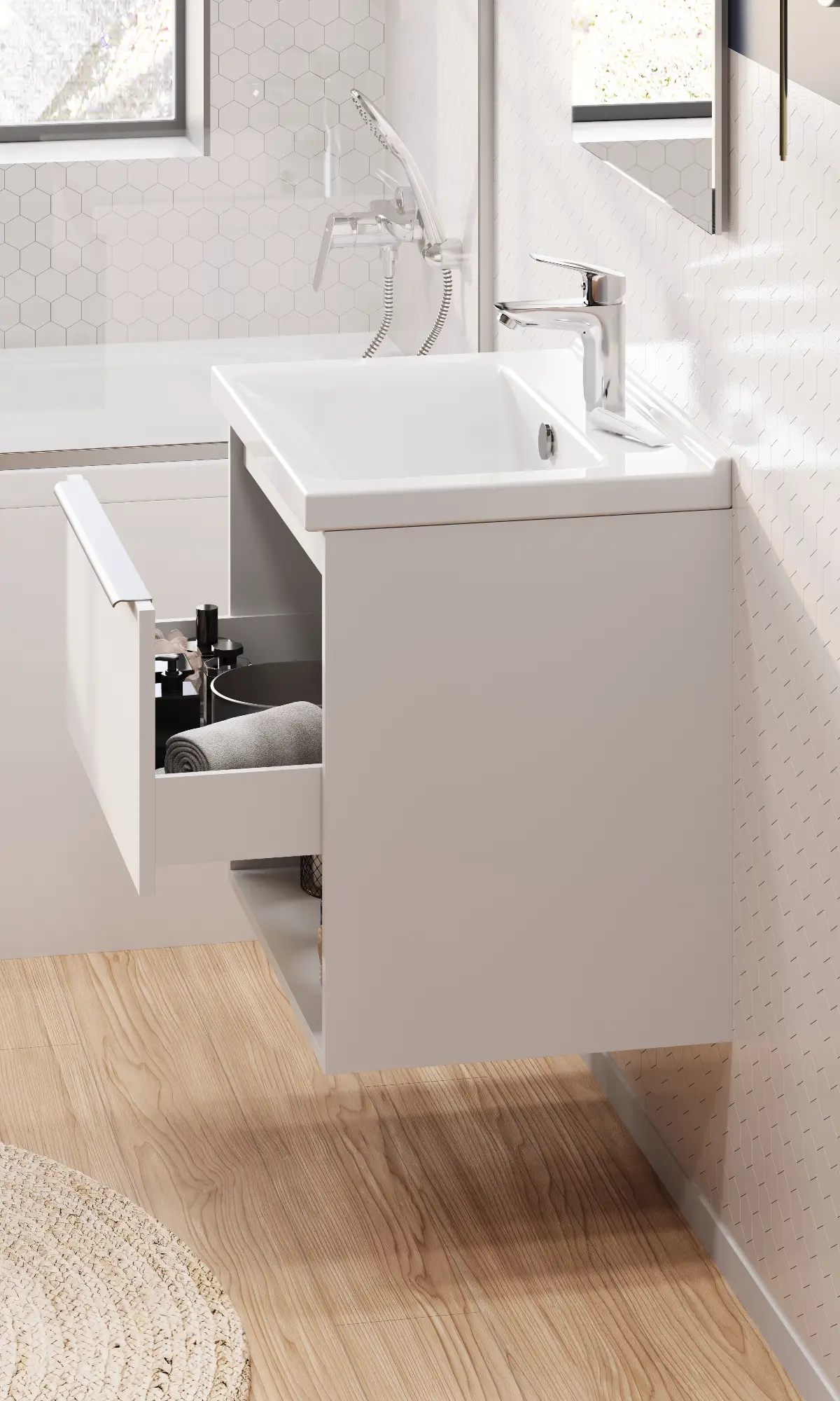 Тумба под раковину AQUATON Хоуп 60, 1 ящик, белый матовый, 1A287201HP2B0