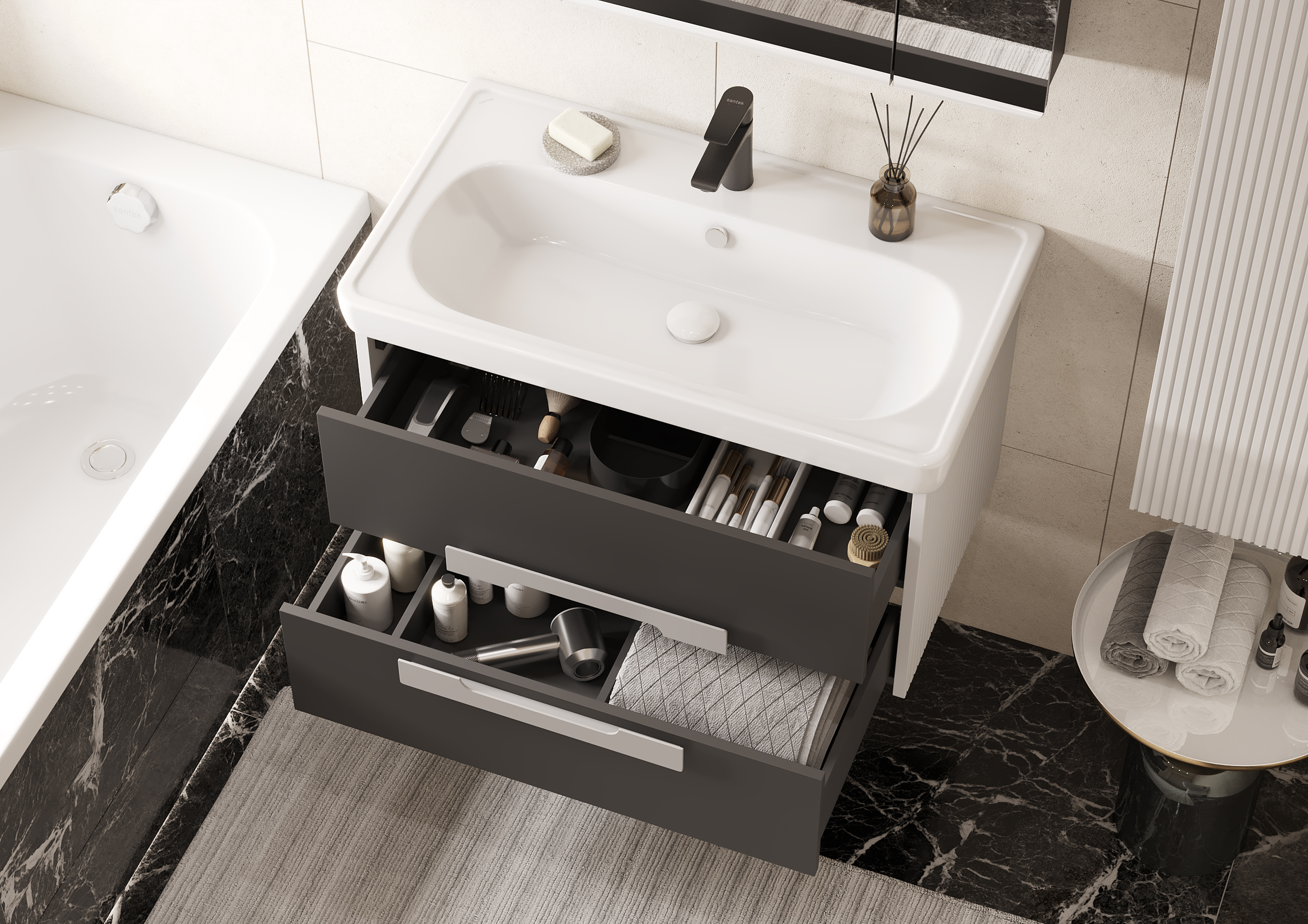 Тумба под раковину AQUATON Ар-Деко 65 2 ящика, серый кобальт 1A291401DD8D0