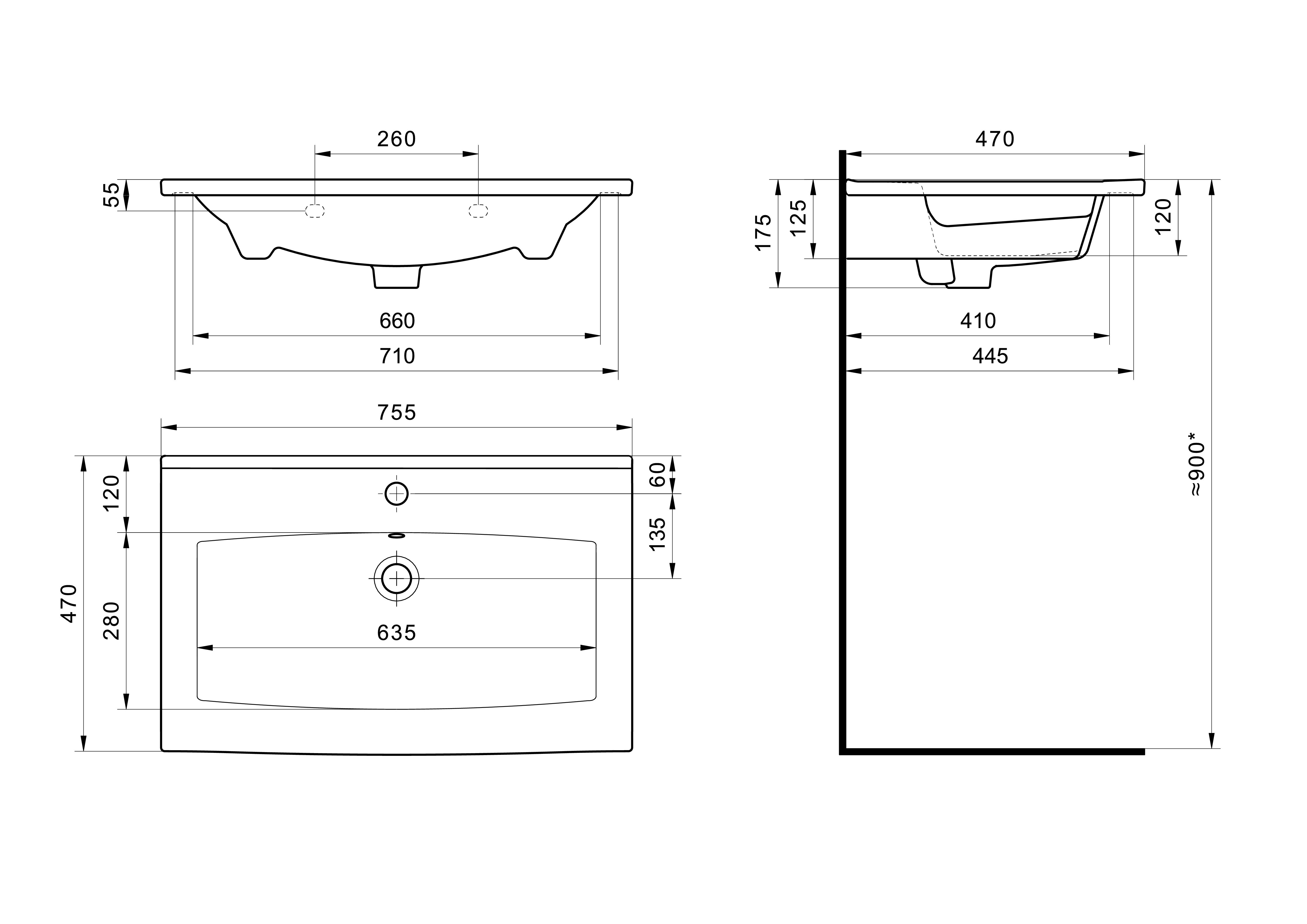 Раковина Santek Элина 75 отверстие под смеситель 1WH501619