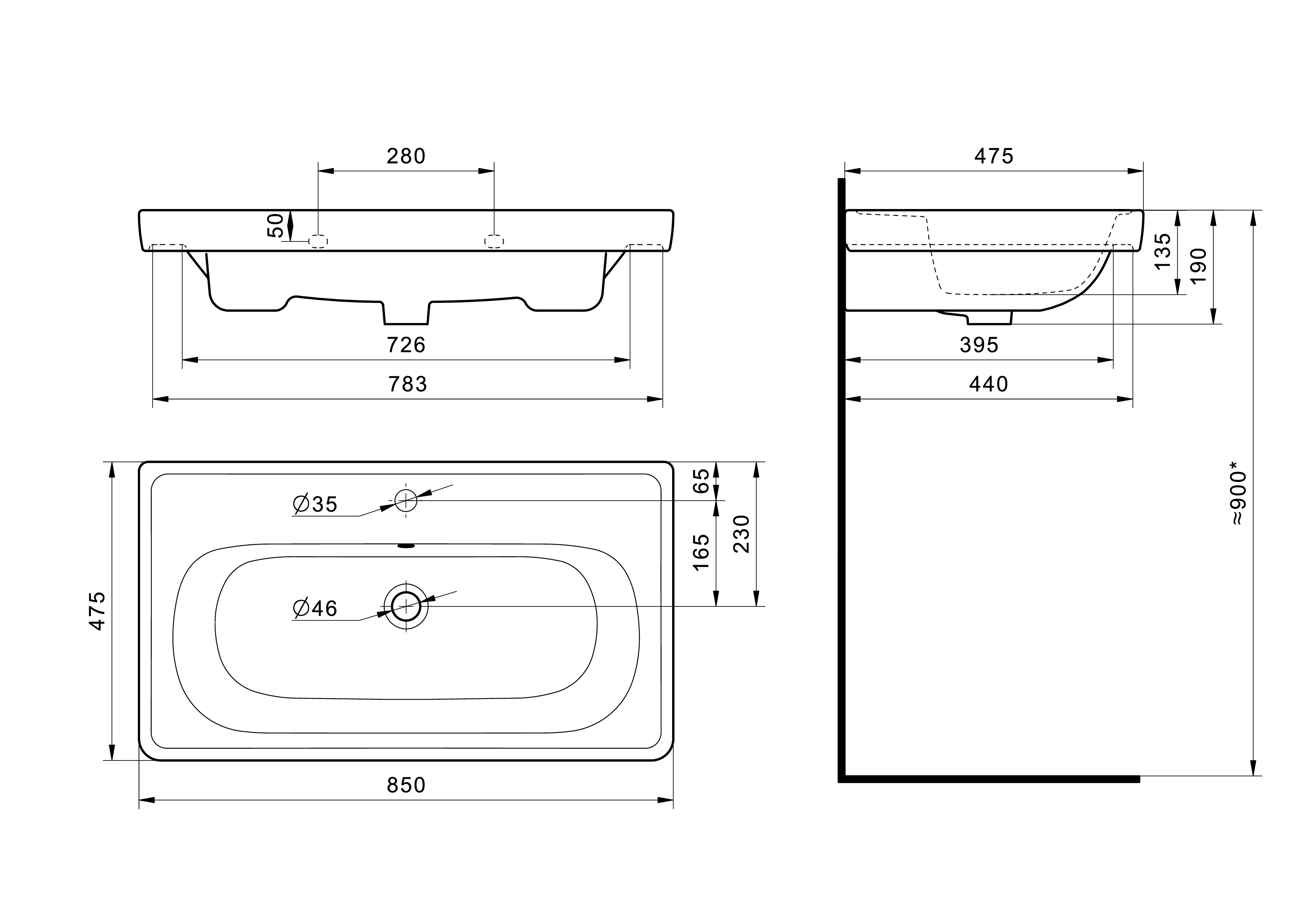 Раковина Santek Нео Классик 85 отверстие под смеситель 1WH501782