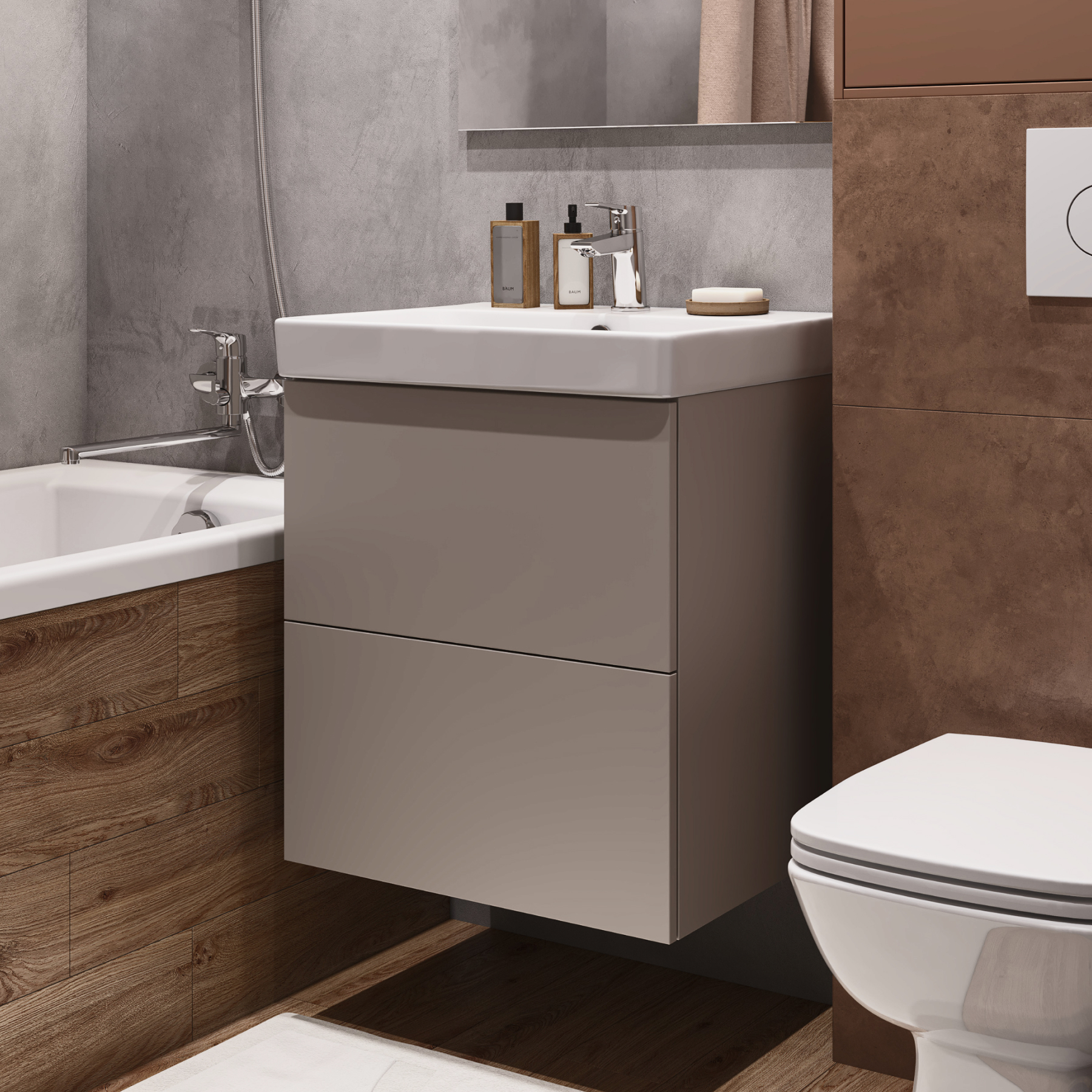 Комплект тумбы AQUATON Юнит 55 капучино, раковины Адриана 55, 1A288201UN4A0