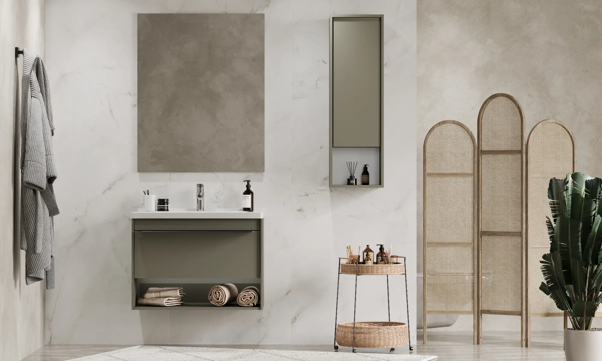 Тумба под раковину AQUATON Хоуп 80, 1 ящик, хаки, 1A287301HP9D0