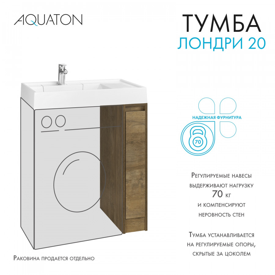Корпус тумбы под раковину AQUATON Лондри 20 Дуб Кантри без фасада 1A267101LHDY0