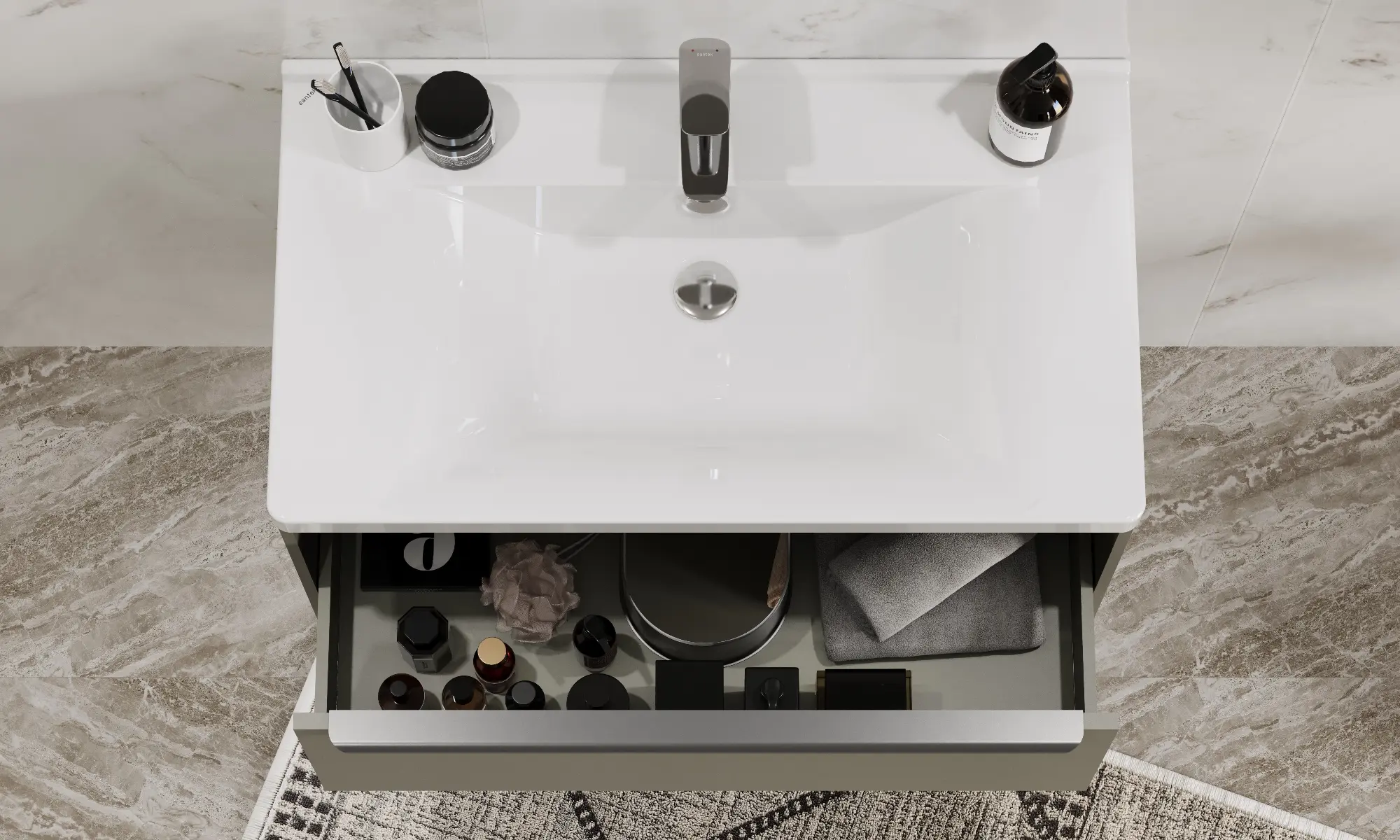 Тумба под раковину AQUATON Хоуп 80, 1 ящик, хаки, 1A287301HP9D0