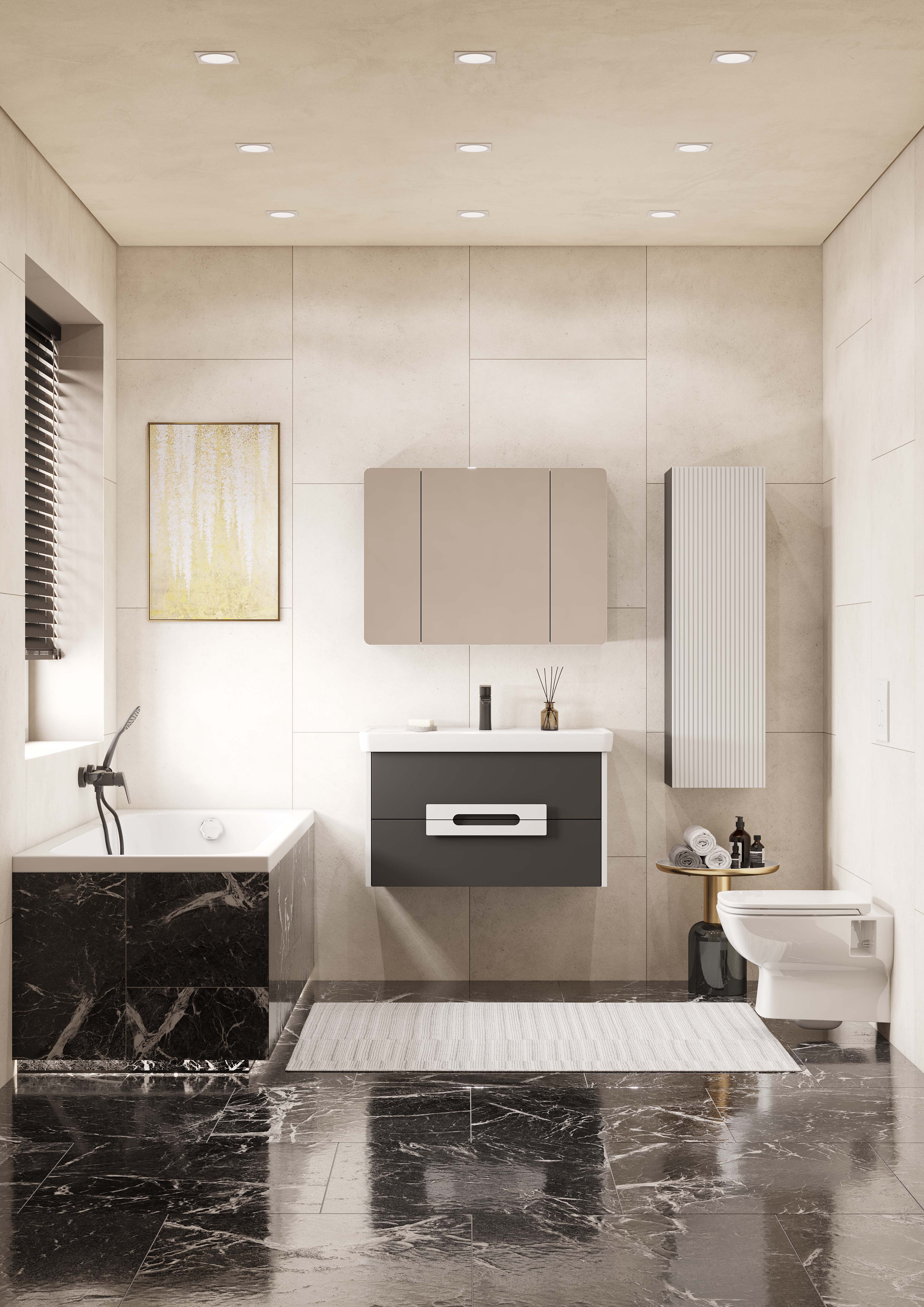 Тумба под раковину AQUATON Ар-Деко 65 2 ящика, серый кобальт 1A291401DD8D0