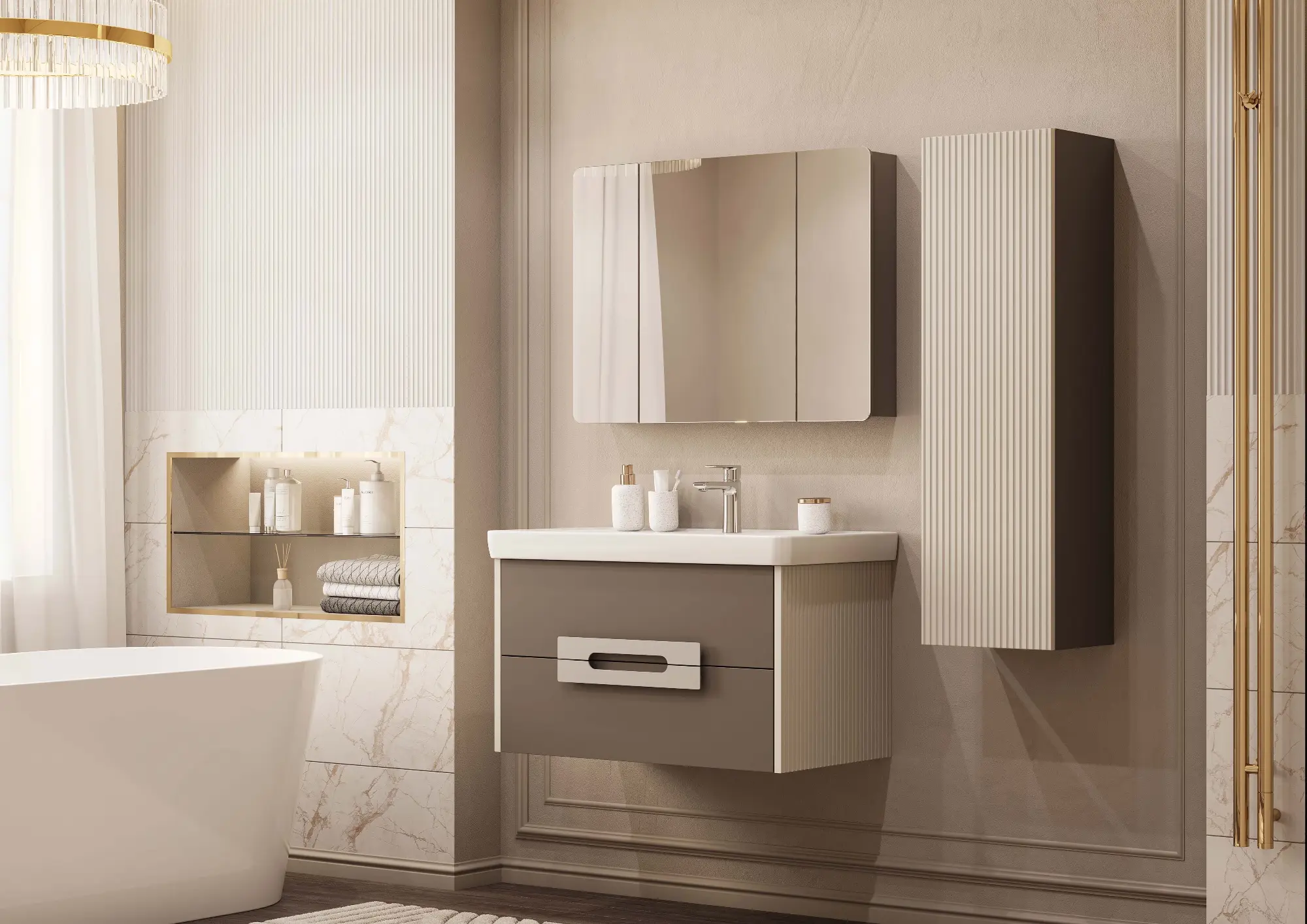 Тумба под раковину AQUATON Ар-Деко 65 2 ящика, кашемир 1A291401DD6E0