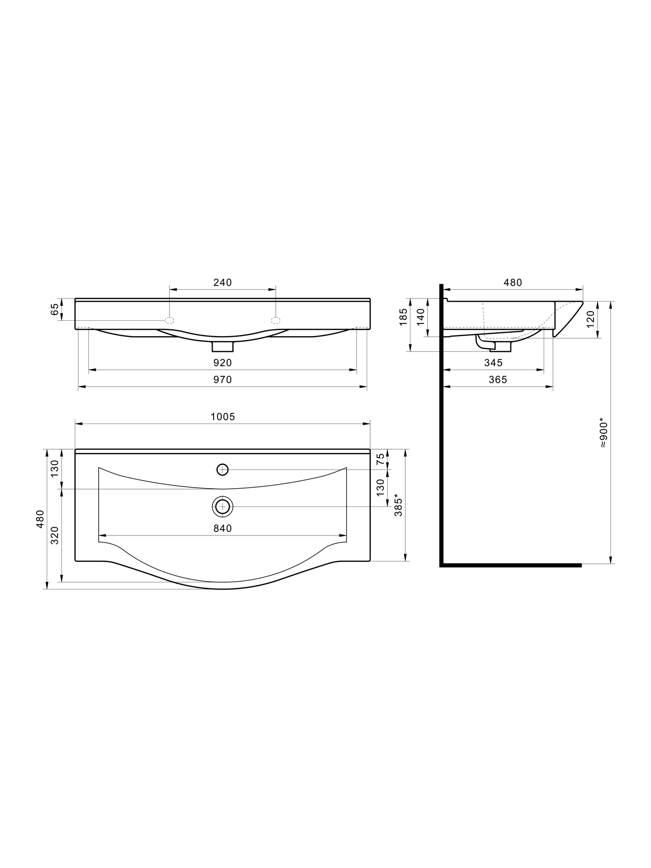 Раковина Santek Беверли 100 отверстие под смеситель 1WH302502
