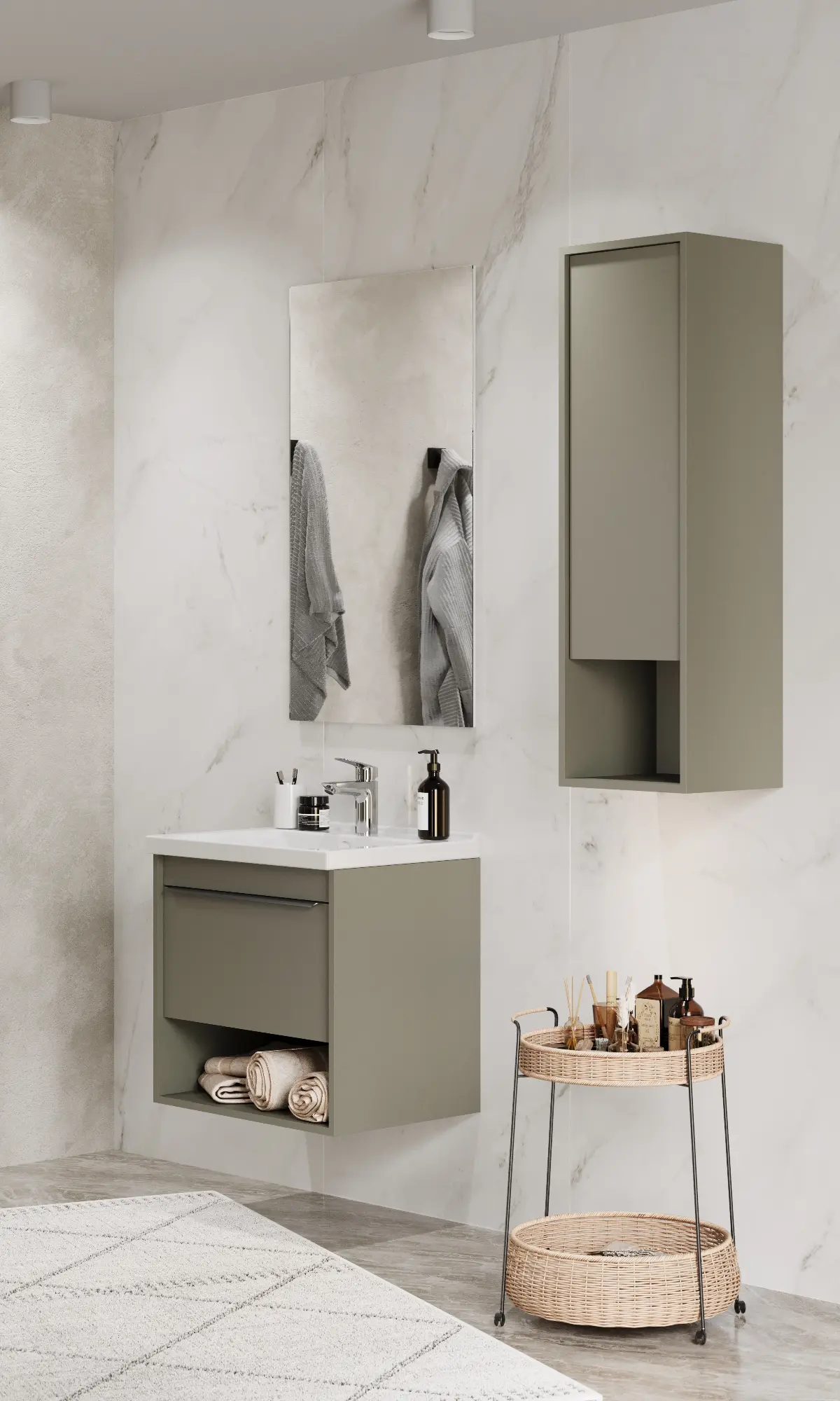 Тумба под раковину AQUATON Хоуп 60, 1 ящик, хаки, 1A287201HP9D0