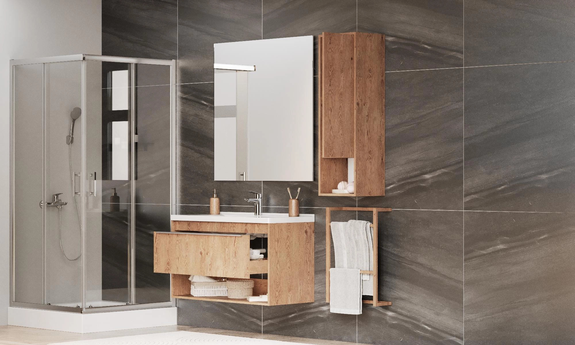 Тумба под раковину AQUATON Хоуп 100, 1 ящик, орех, 1A287401HP6C0