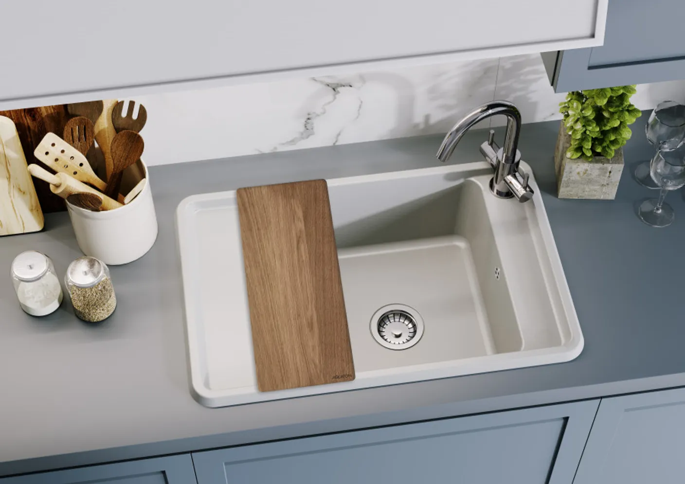 НОВАЯ СЕРИЯ КУХОННЫХ МОЕК ИЗ ЛИТОГО МРАМОРА AQUATON БЕЛЛИС: УРБАНИСТИЧЕСКИЙ ХАРАКТЕР И МАКСИМАЛЬНАЯ ФУНКЦИОНАЛЬНОСТЬ