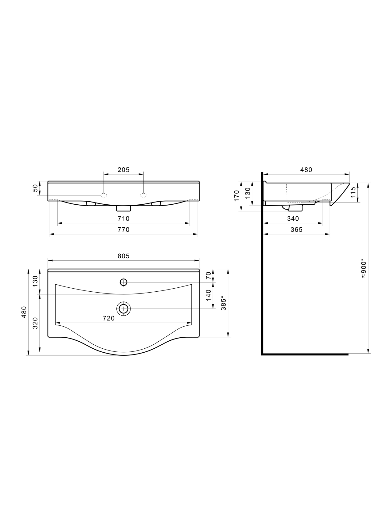 Раковина Santek Беверли 80 отверстие под смеситель 1WH302422