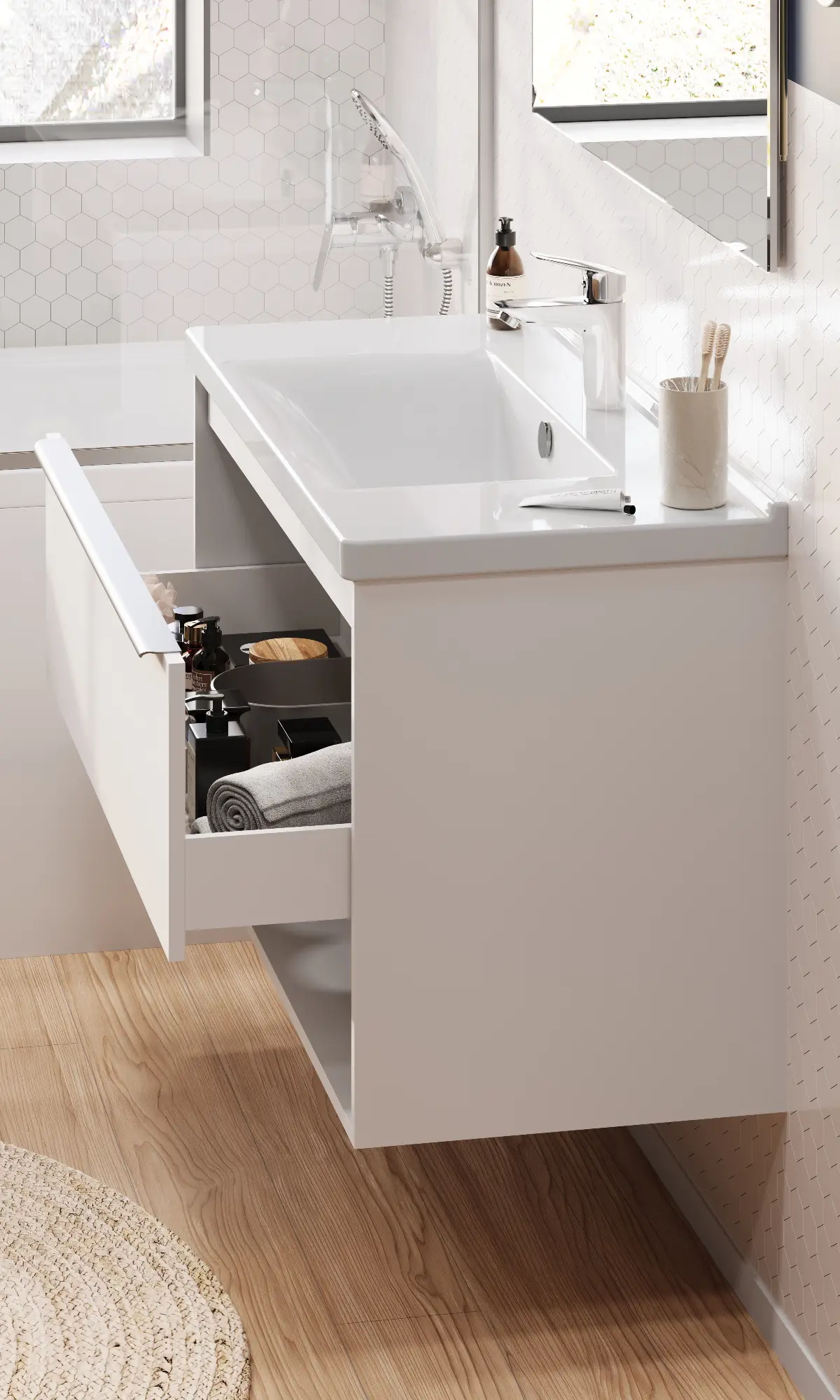 Тумба под раковину AQUATON Хоуп 100, 1 ящик, белый матовый, 1A287401HP2B0