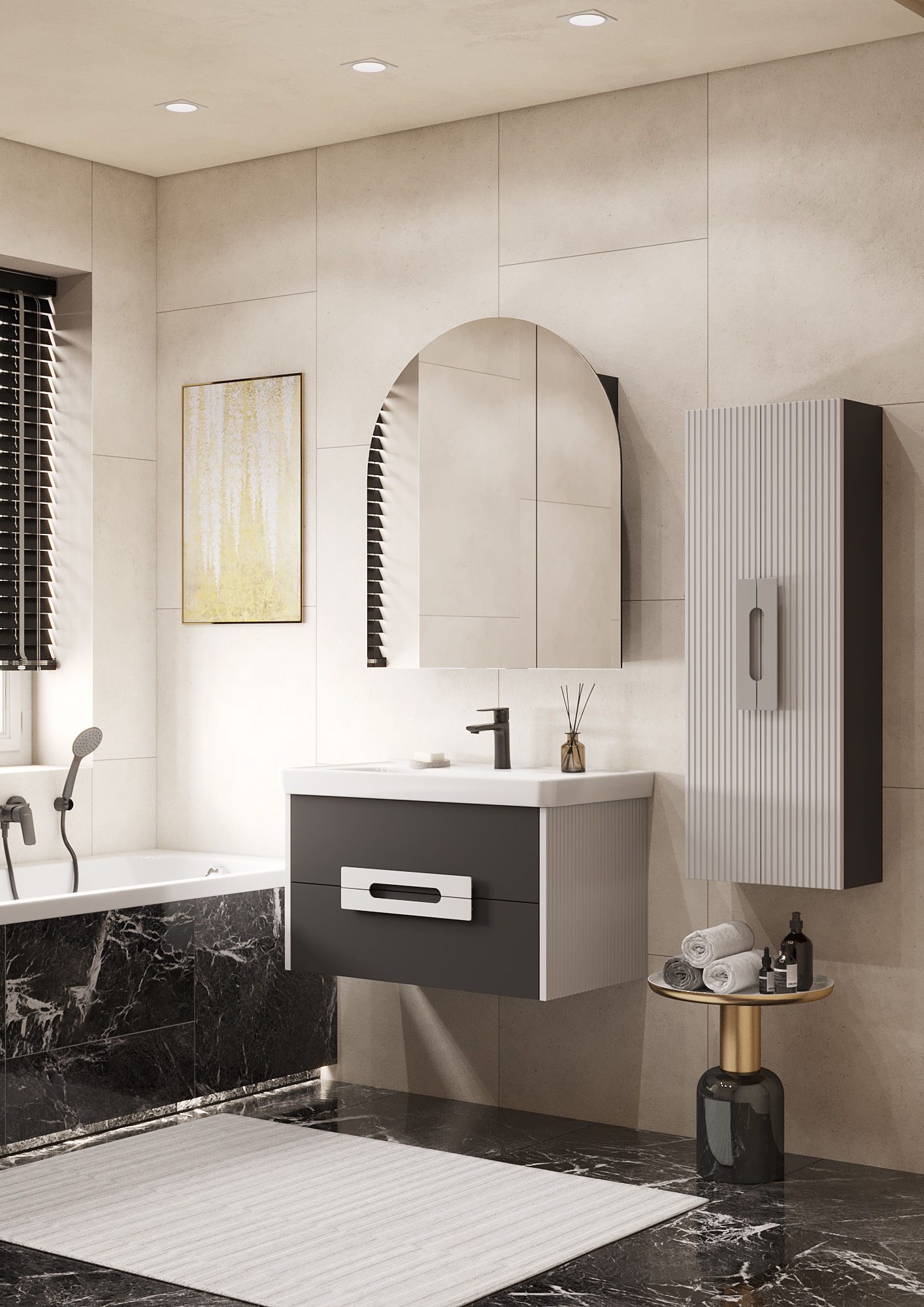 Тумба под раковину AQUATON Ар-Деко 65 2 ящика, серый кобальт 1A291401DD8D0