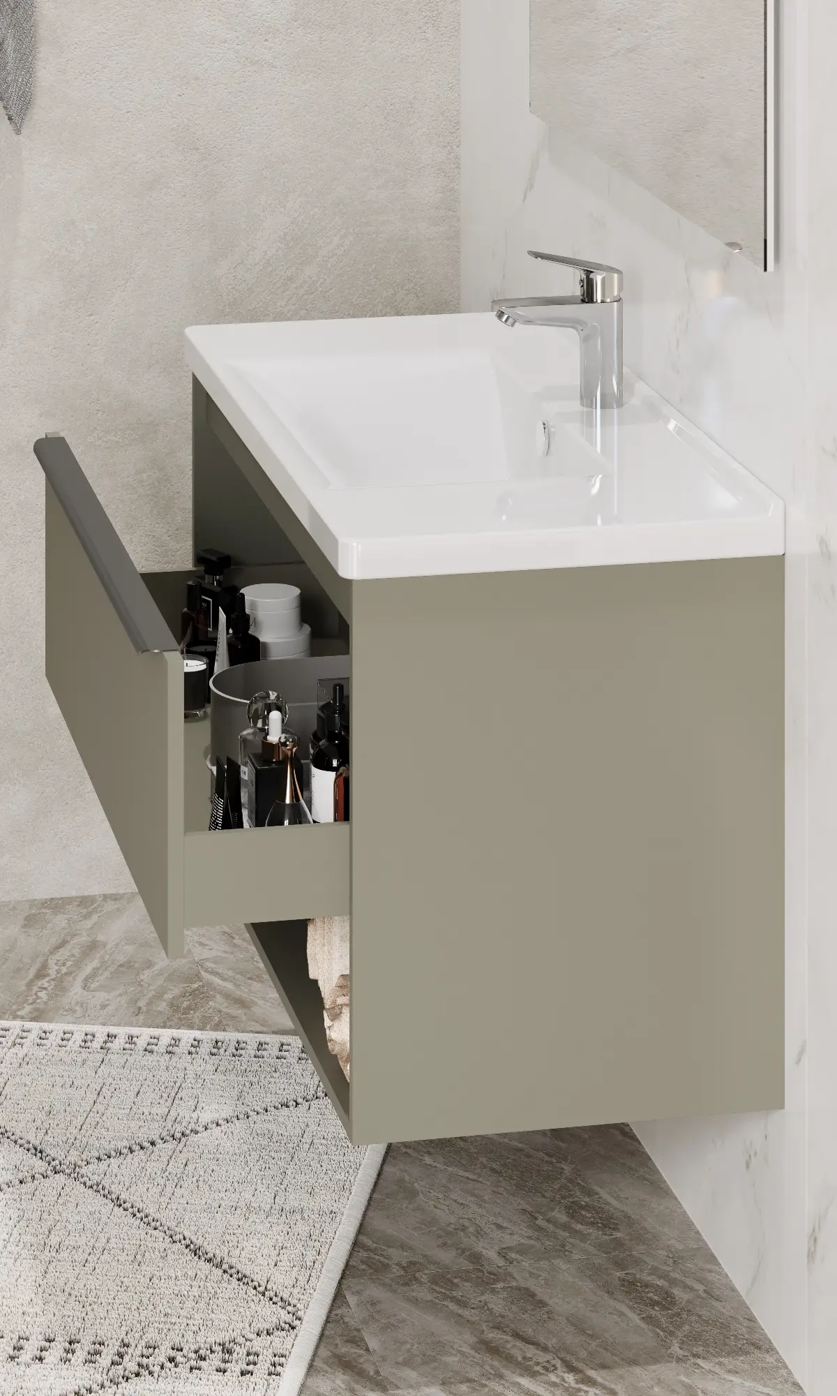 Тумба под раковину AQUATON Хоуп 100, 1 ящик, хаки, 1A287401HP9D0