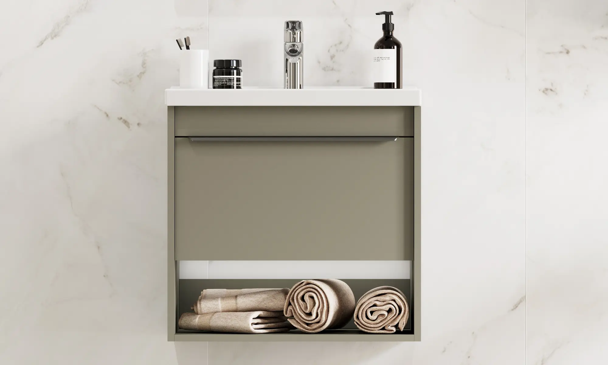 Тумба под раковину AQUATON Хоуп 60, 1 ящик, хаки, 1A287201HP9D0