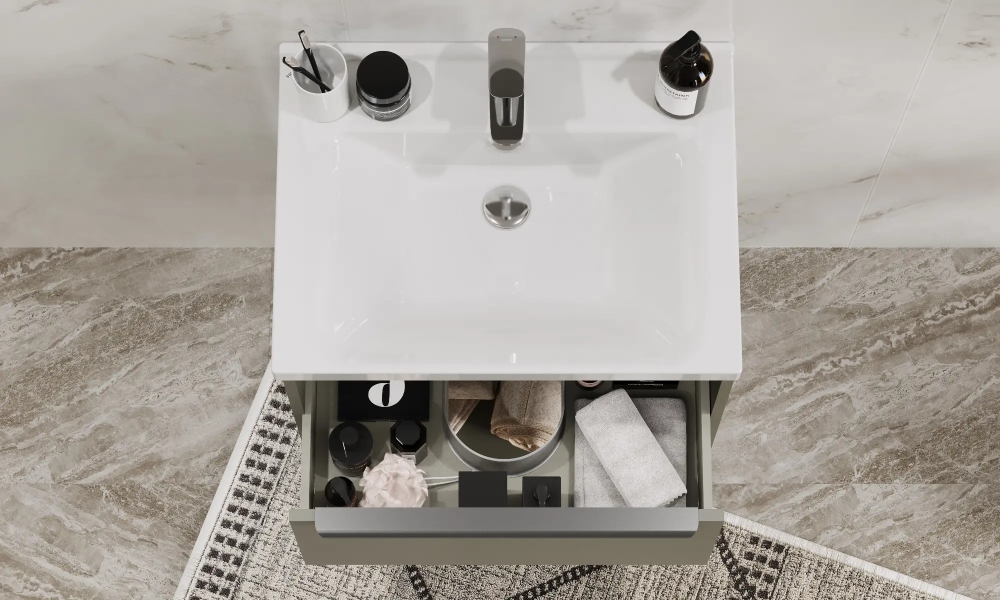 Тумба под раковину AQUATON Хоуп 60, 1 ящик, хаки, 1A287201HP9D0