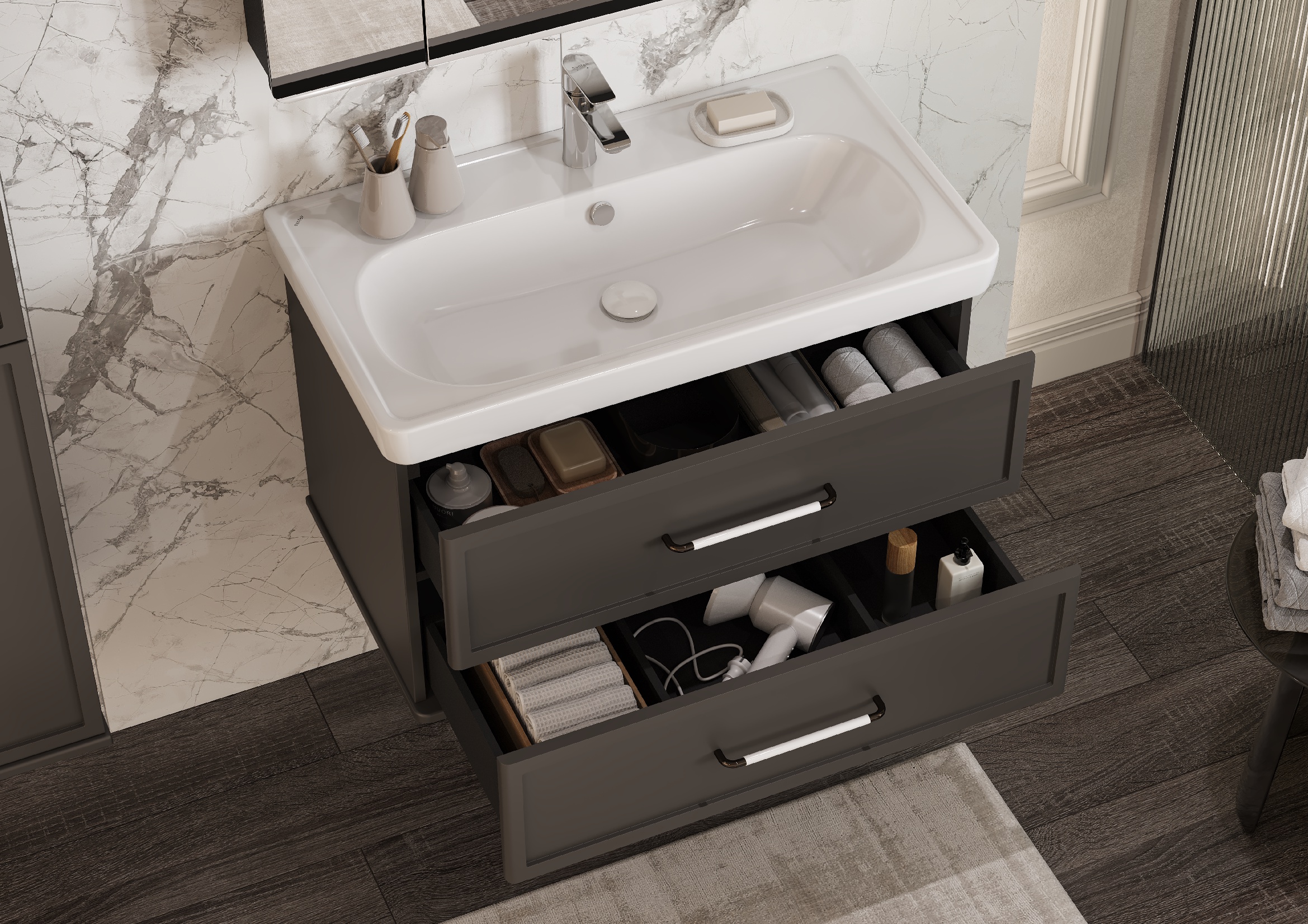 Тумба под раковину AQUATON Нео-Классика 65 2 ящика, мускат 1A290101NCR30