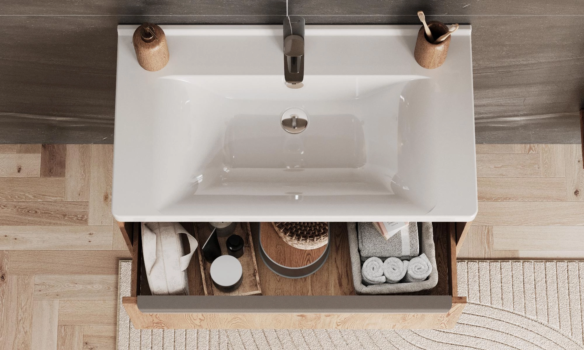 Тумба под раковину AQUATON Хоуп 80, 1 ящик, орех, 1A287301HP6C0