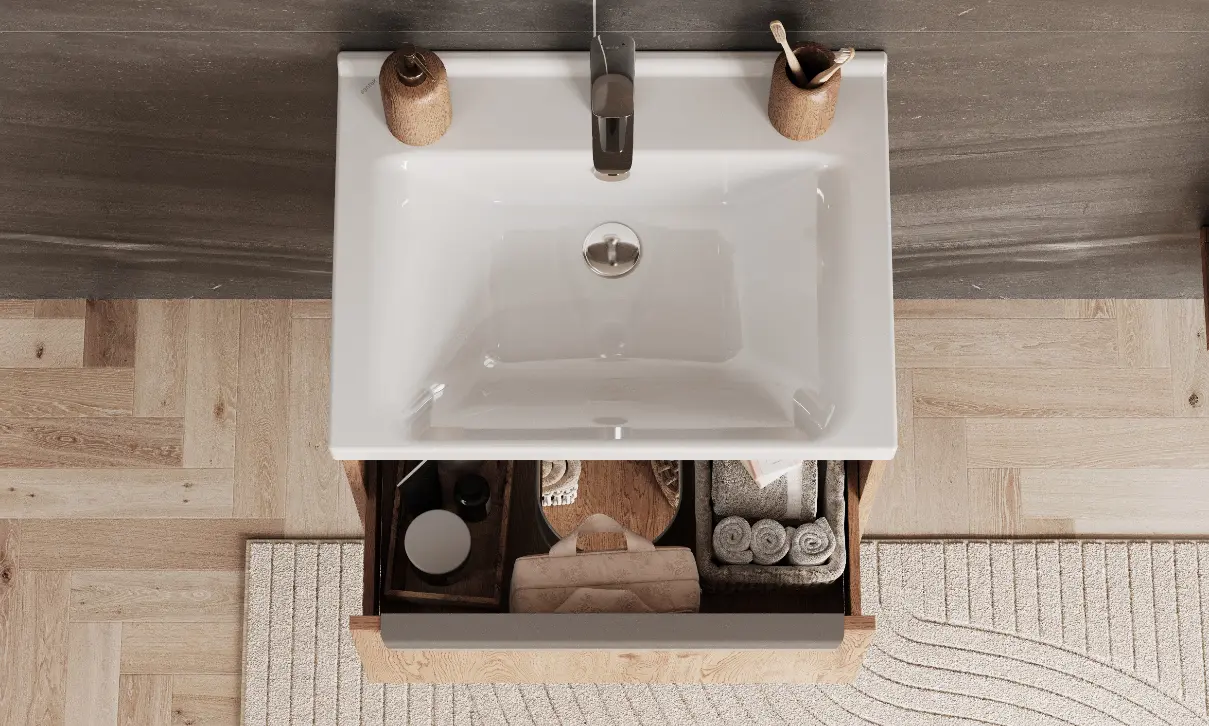 Тумба под раковину AQUATON Хоуп 60, 1 ящик, орех, 1A287201HP6C0