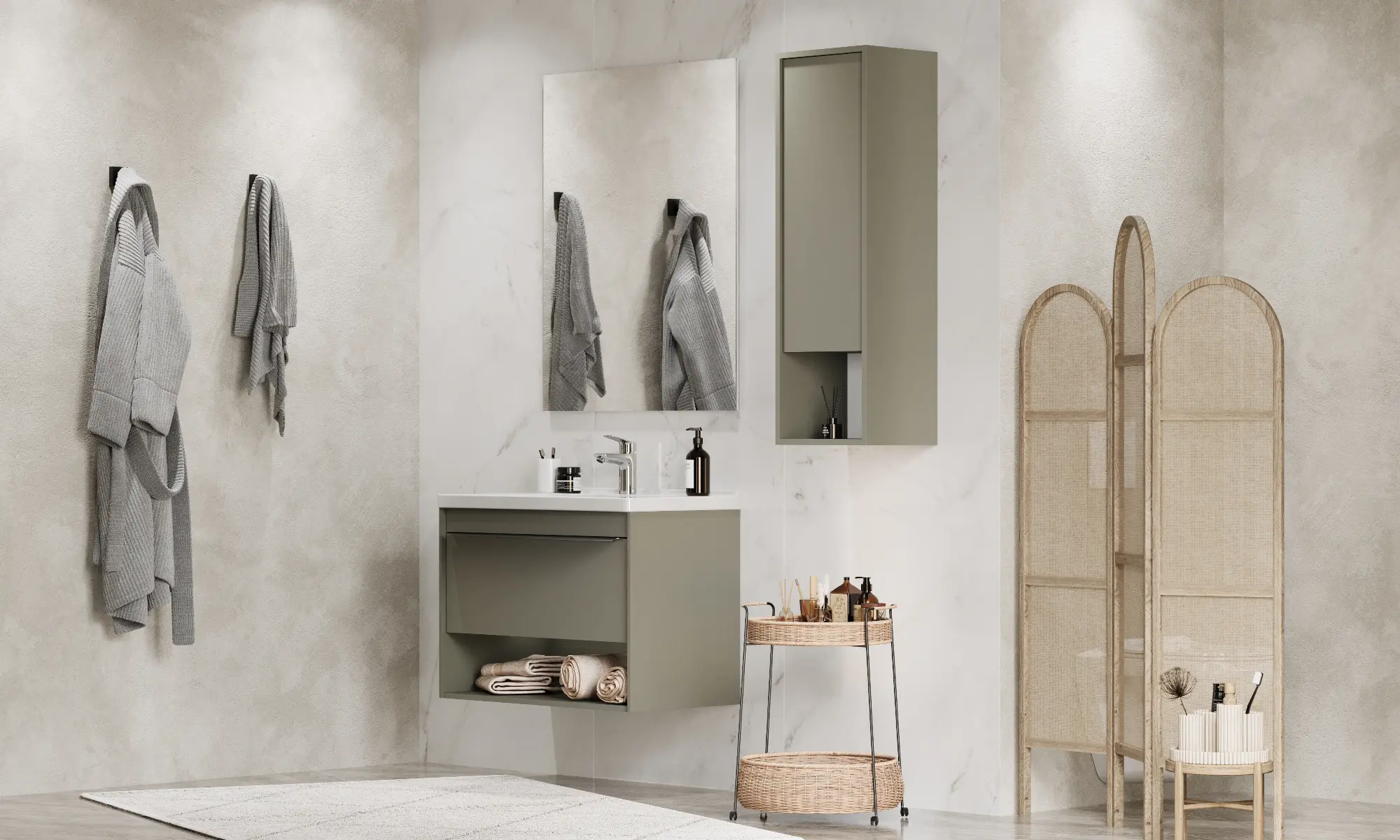 Тумба под раковину AQUATON Хоуп 80, 1 ящик, хаки, 1A287301HP9D0