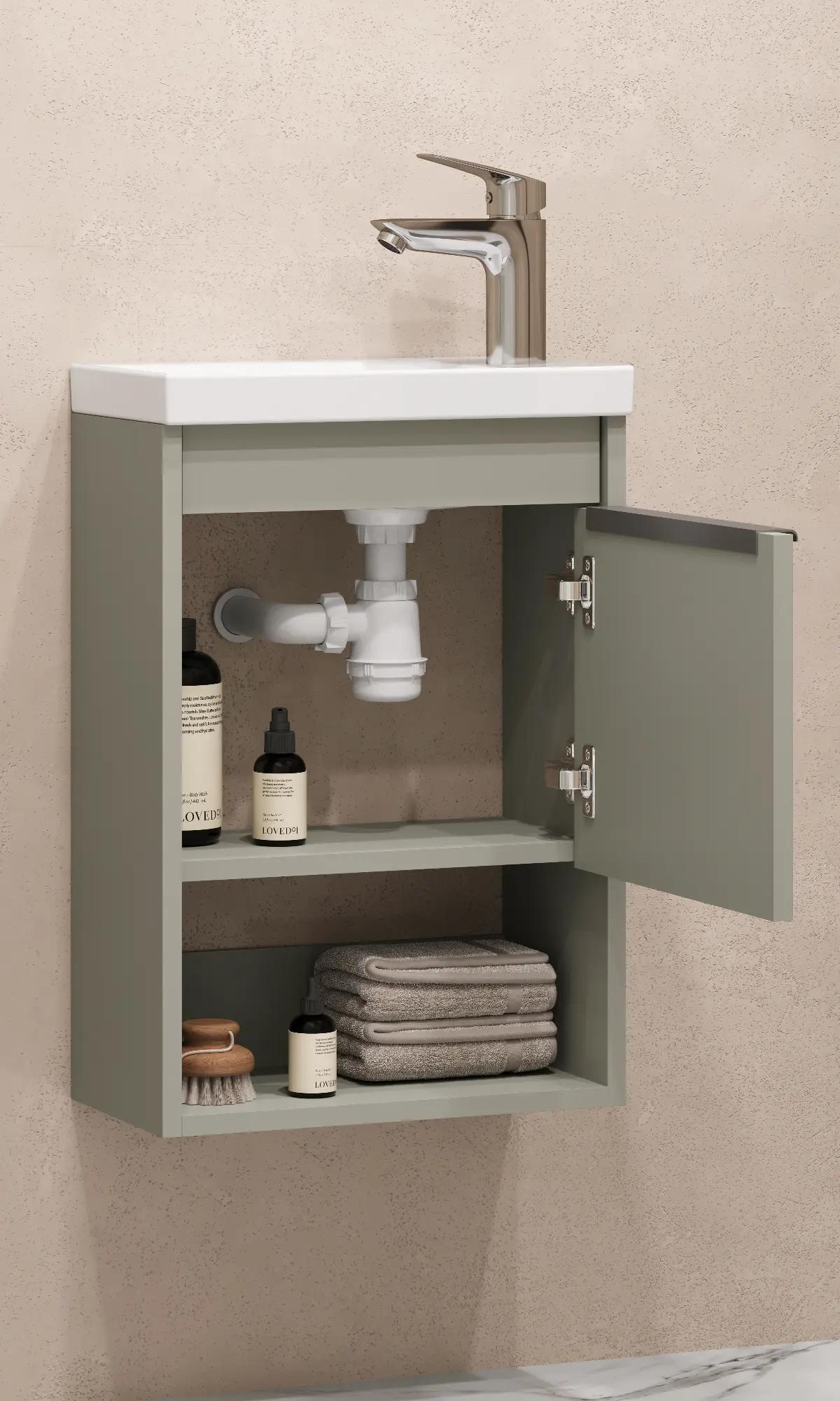 Тумба под раковину AQUATON Хоуп 40, 1 створка, хаки, 1A287101HP9D0
