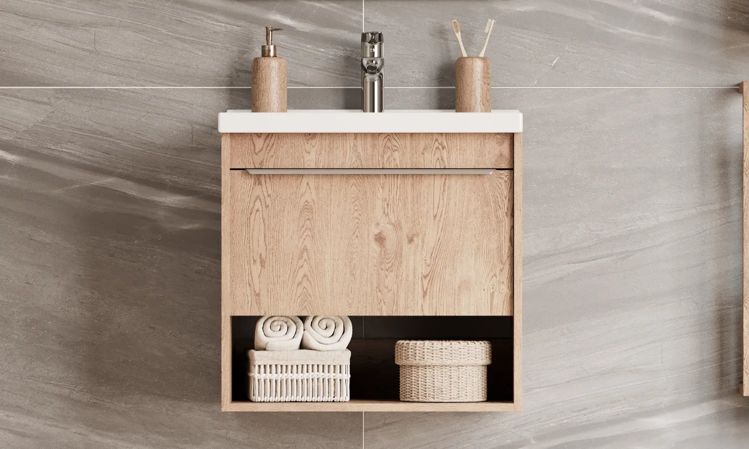 Тумба под раковину AQUATON Хоуп 60, 1 ящик, орех, 1A287201HP6C0